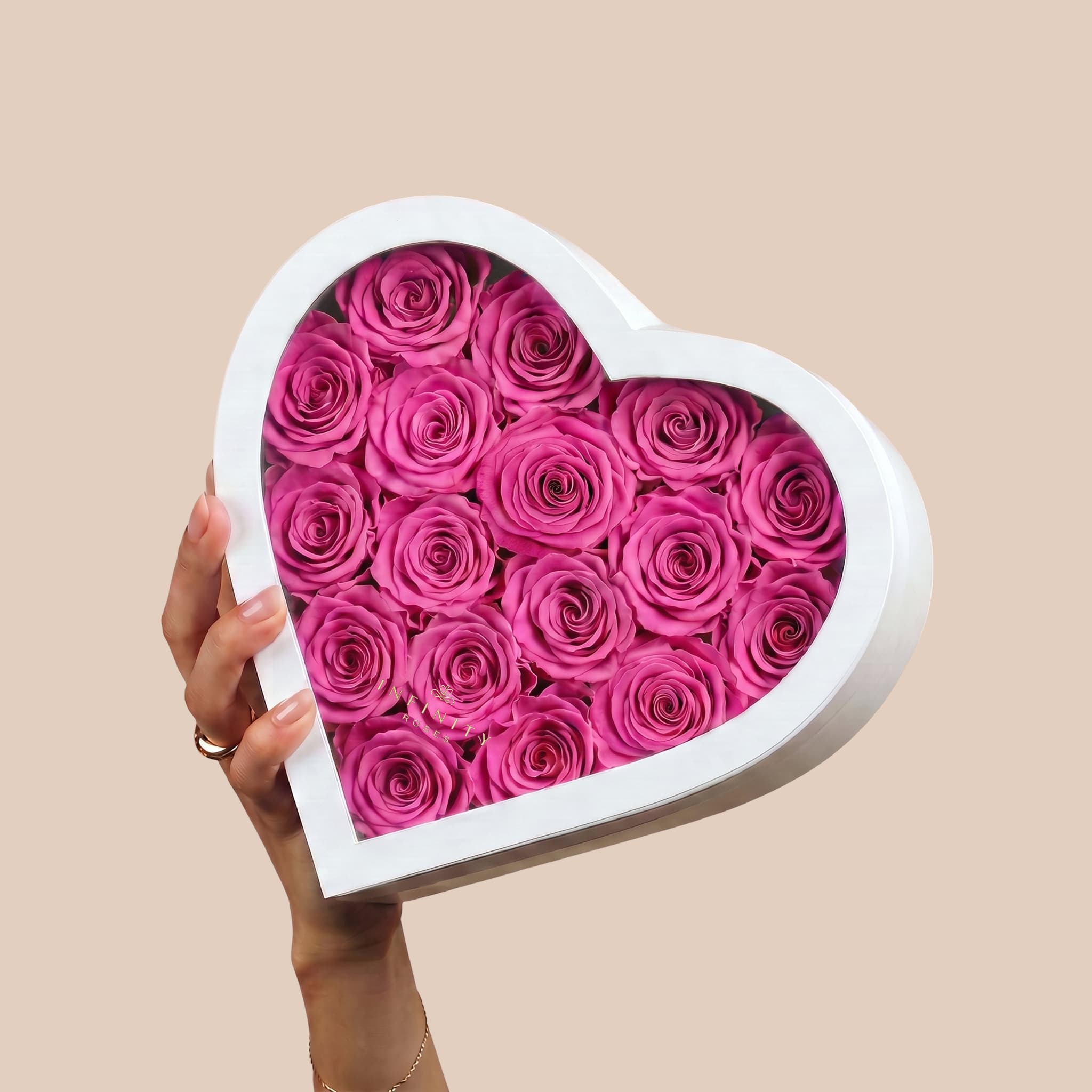 Large Heart Box - Hot Pink Rose - White Box