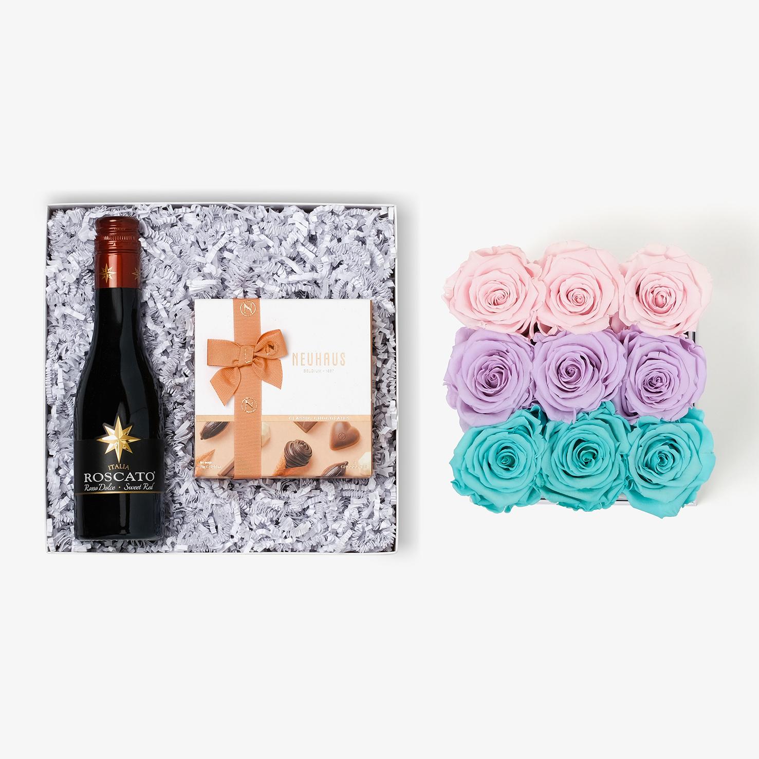 Wine & Truffles - Medium Square Box - Pastel Ombre Rose - Black Box