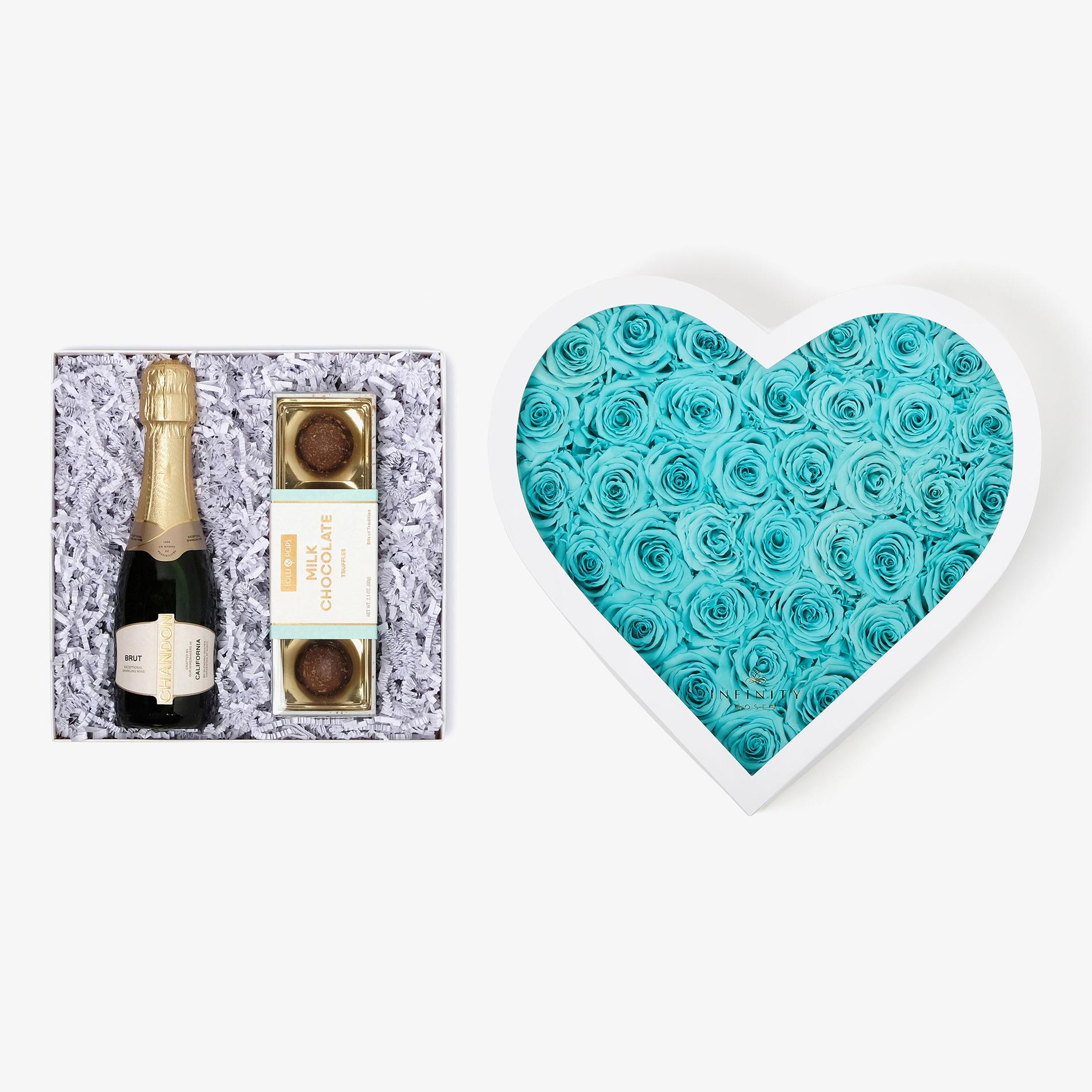 Champagne & Truffles - Grand Heart Box - Turquoise Rose - White Box