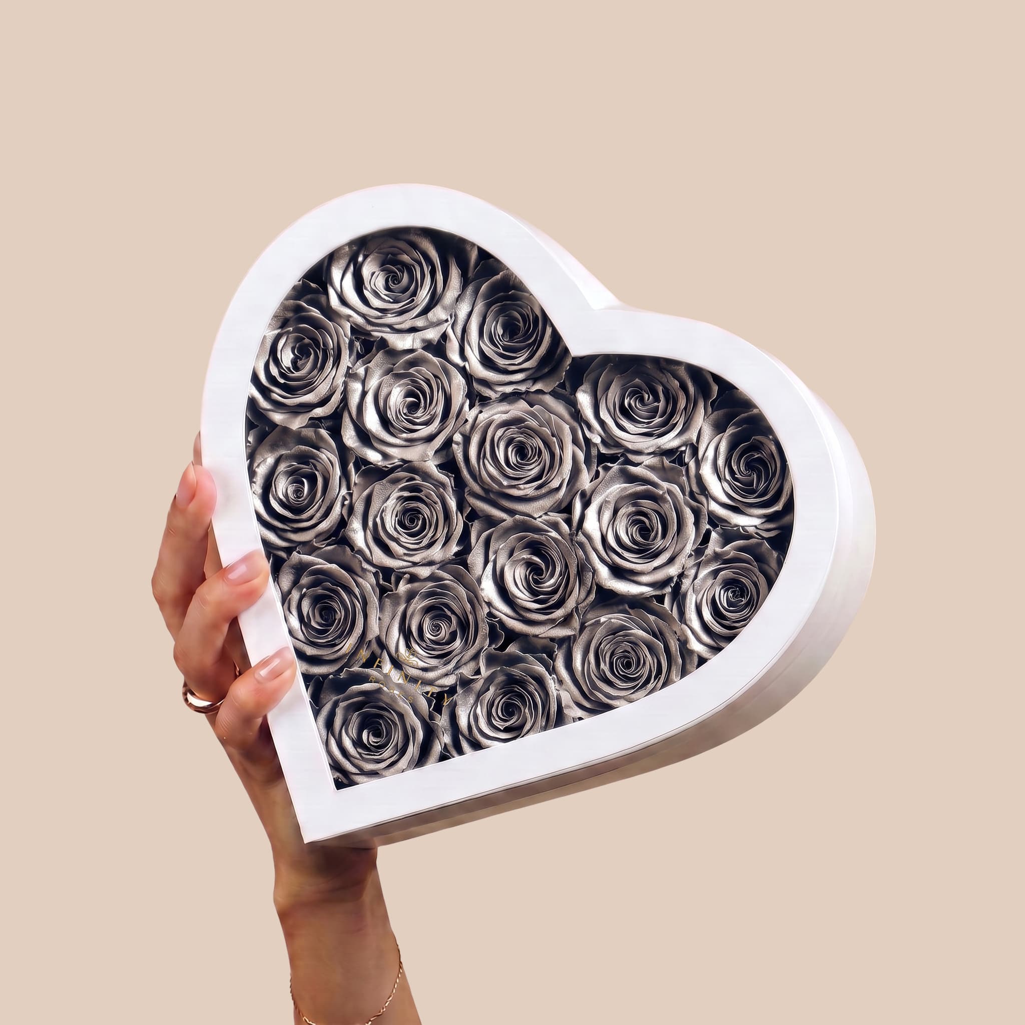 Large Heart Box - Silver Rose - White Box