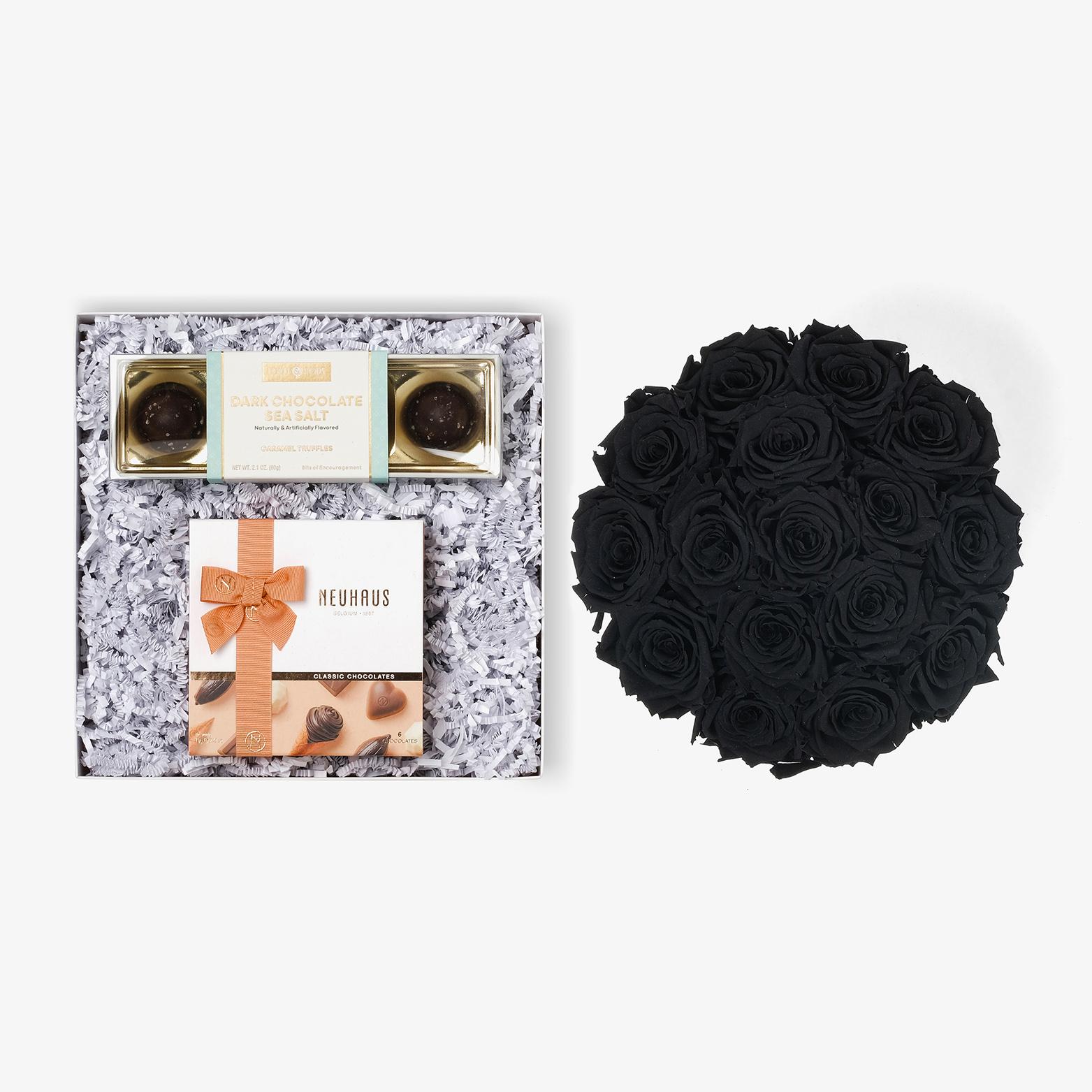 Chocolate Duo Luxe - Large Bloom Box - Black Rose - Black Box