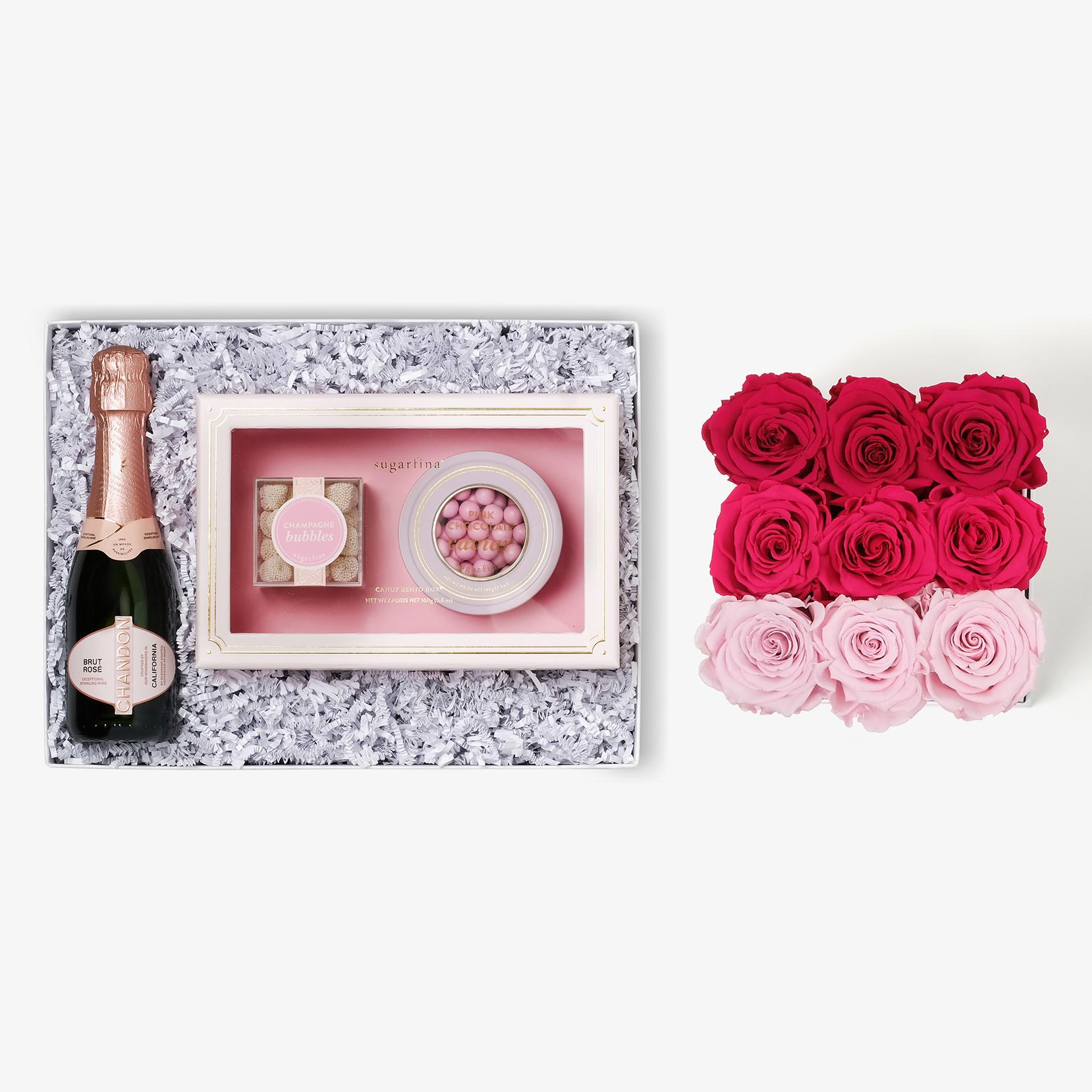 Rosé & Caviar - Medium Square Box - Pink Ombre Rose - Black Box