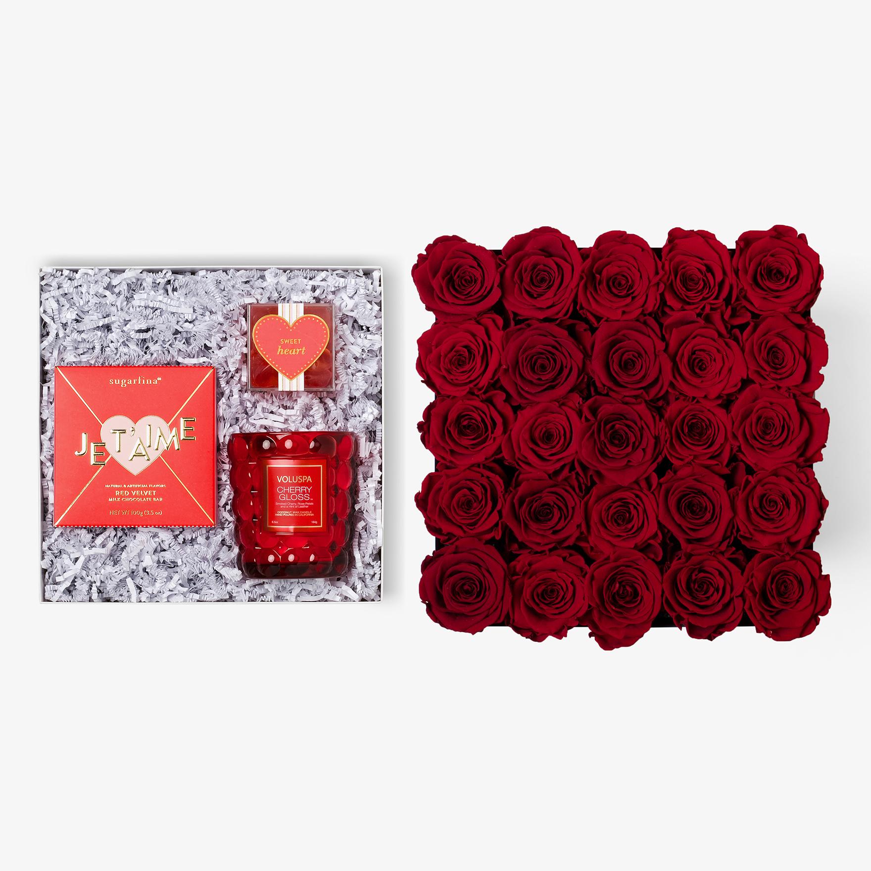 Candle & Treats - X-Large Square Box - Red Rose - White Box