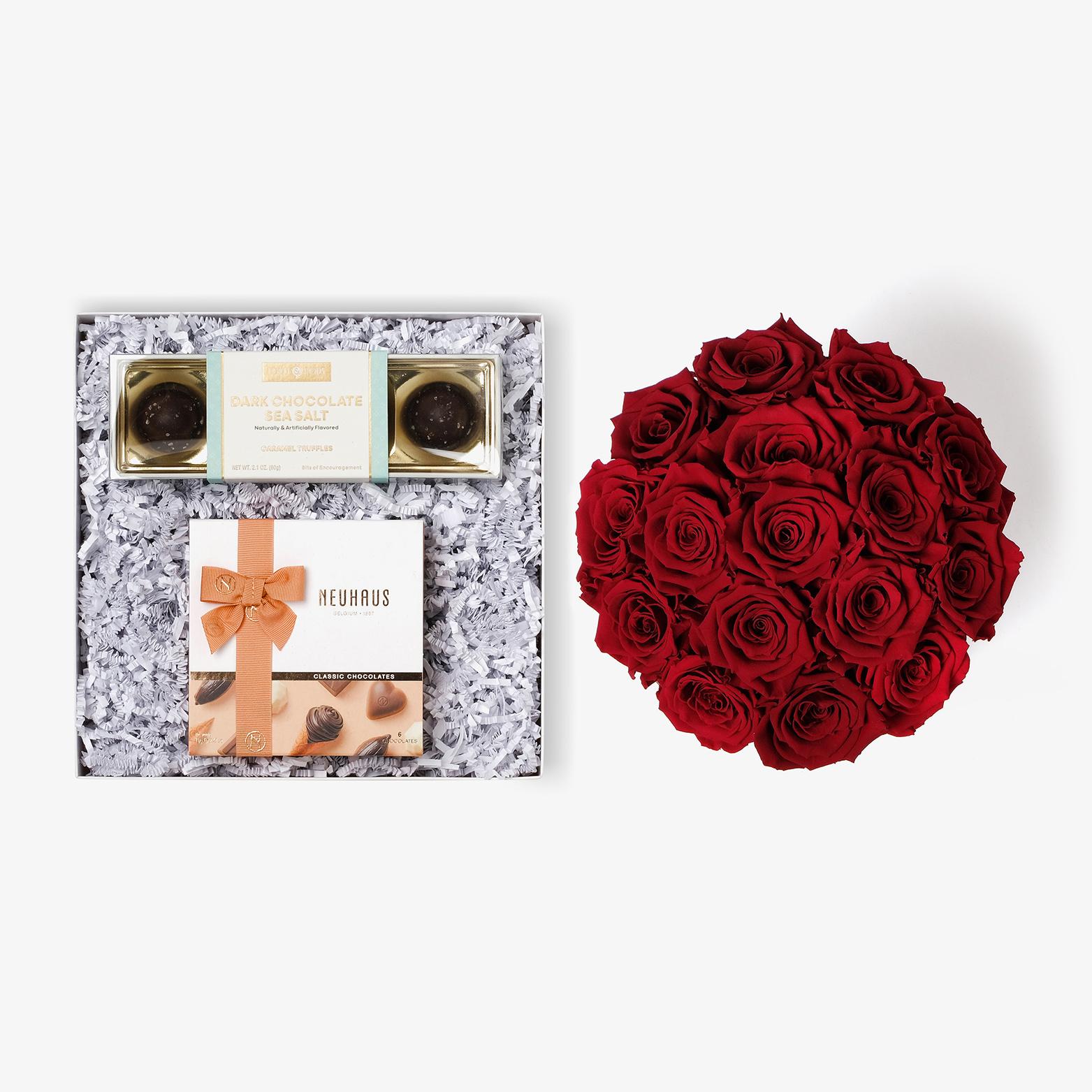 Chocolate Duo Luxe - Large Bloom Box - Red Rose - Black Box