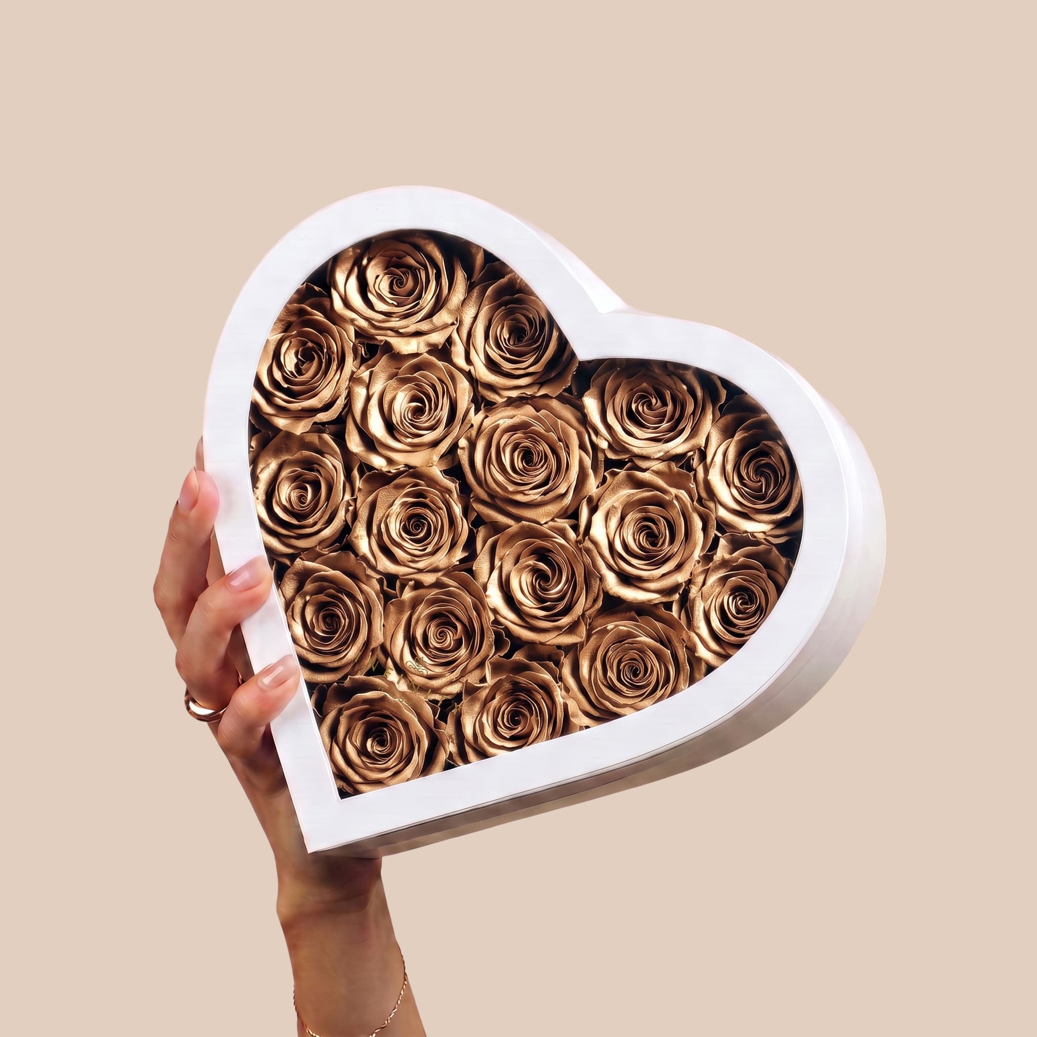 Large Heart Box - Gold Rose - White Box