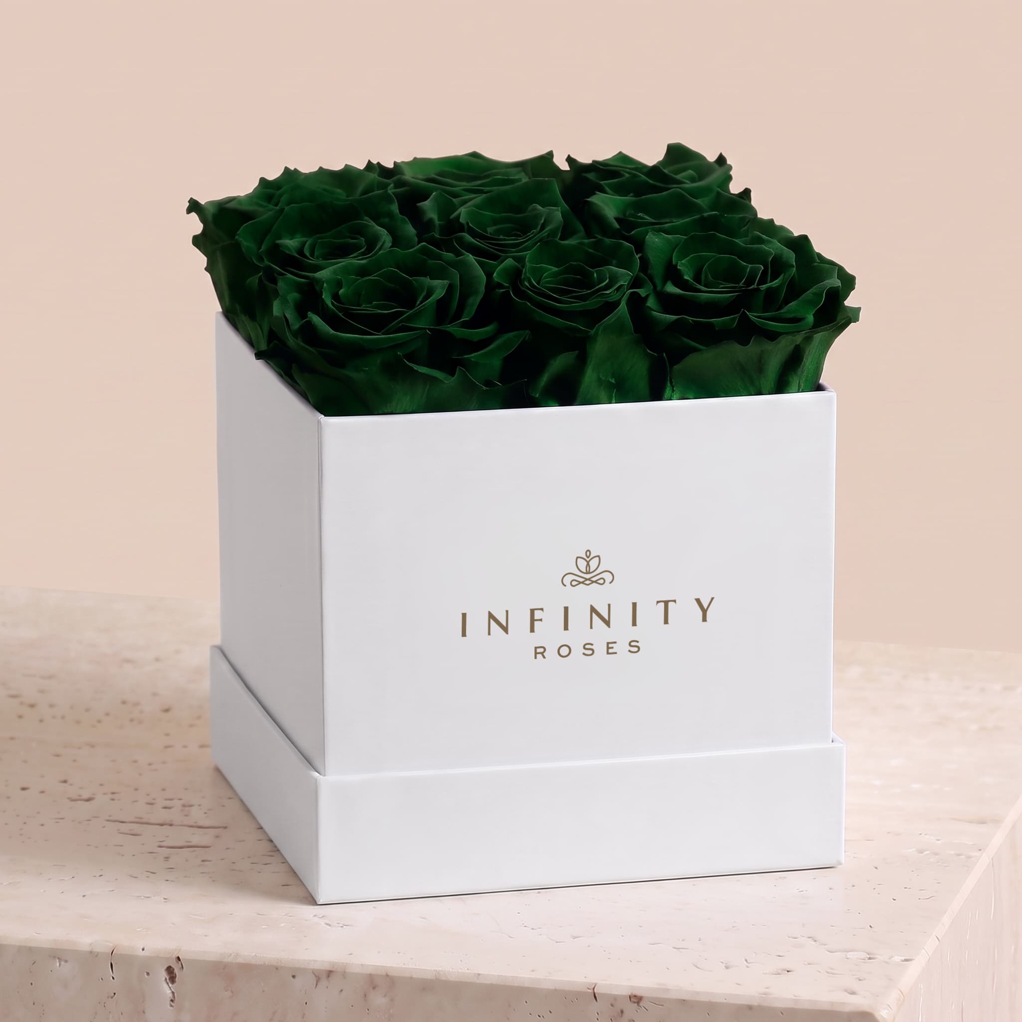 Medium Square Rose Box - Emerald Green Rose - White Box