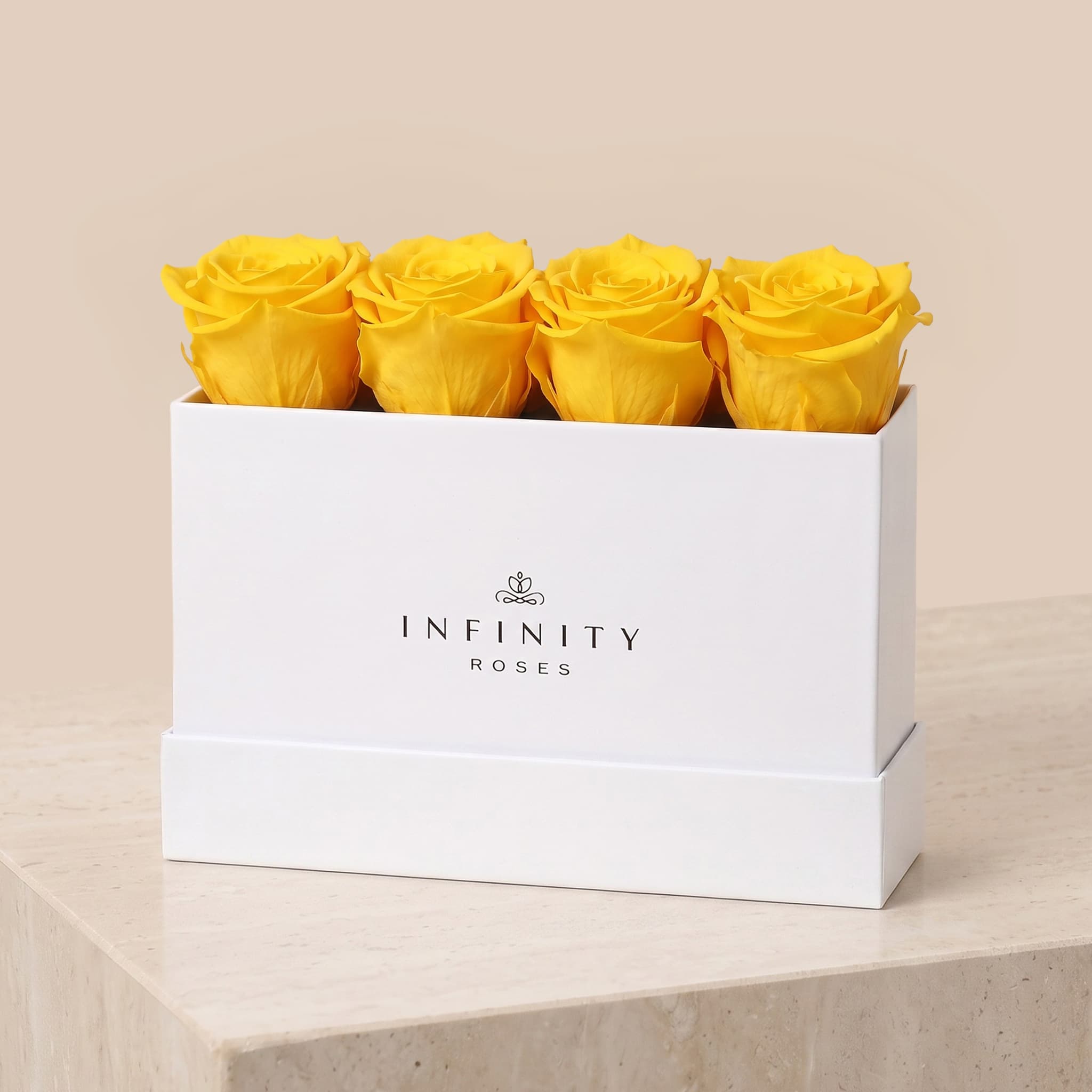 Small Rose Box - Yellow Rose - White Box