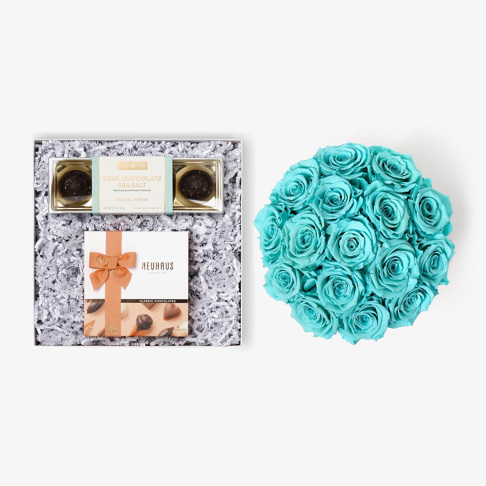 Chocolate Duo Luxe - Large Bloom Box - Turquoise Rose - White Box