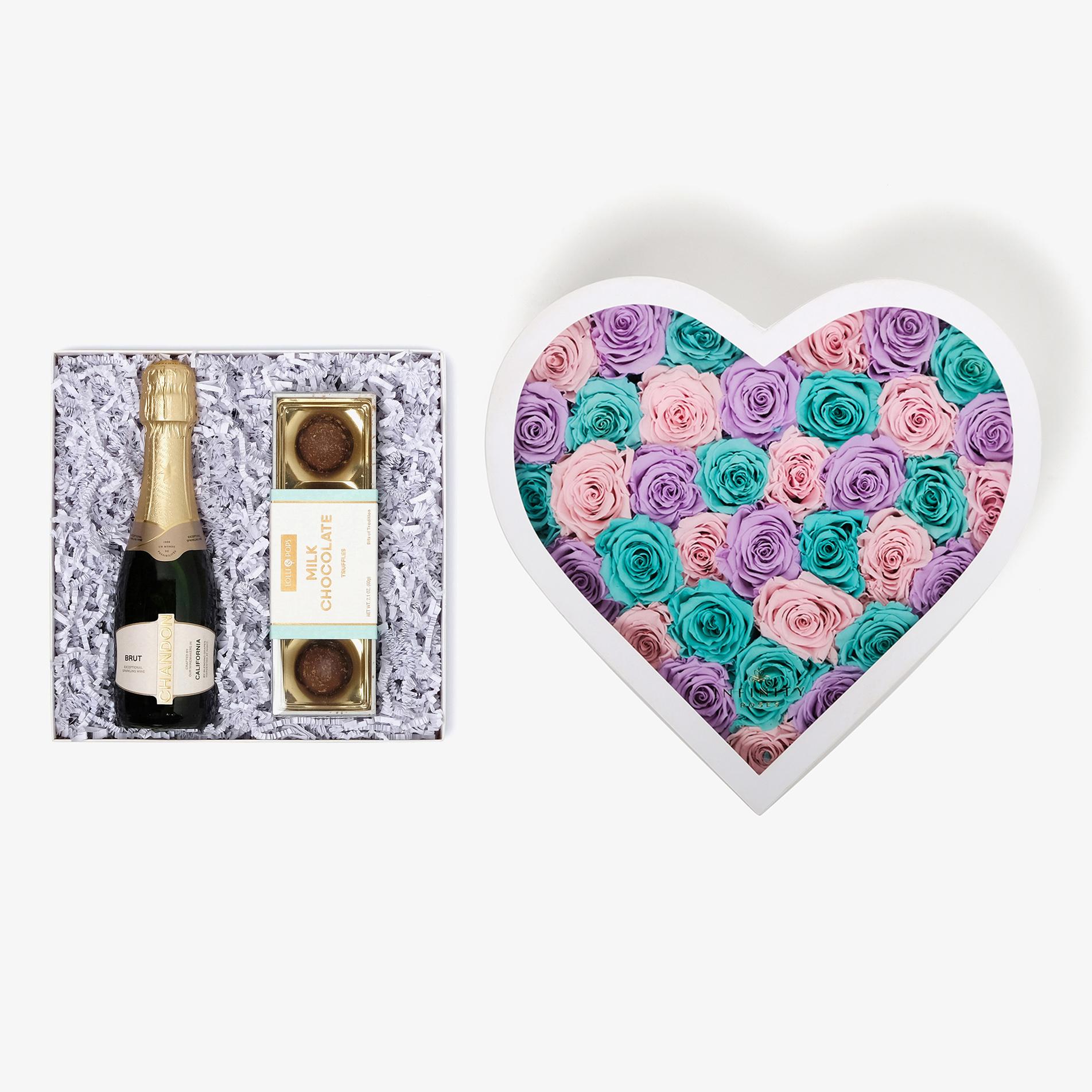 Champagne & Truffles - Grand Heart Box - Pastel Ombre Rose - White Box