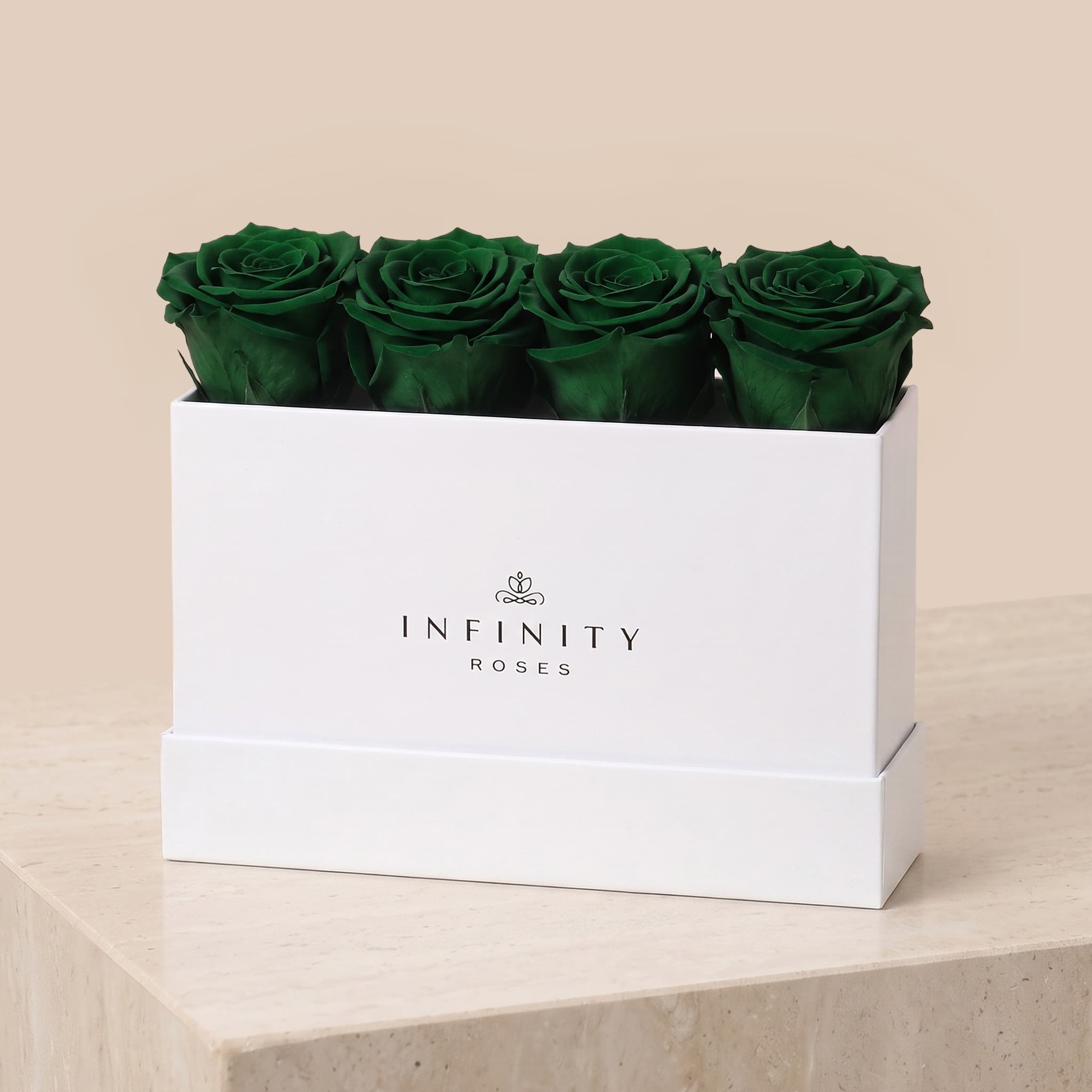 Small Rose Box - Emerald Green Rose - White Box