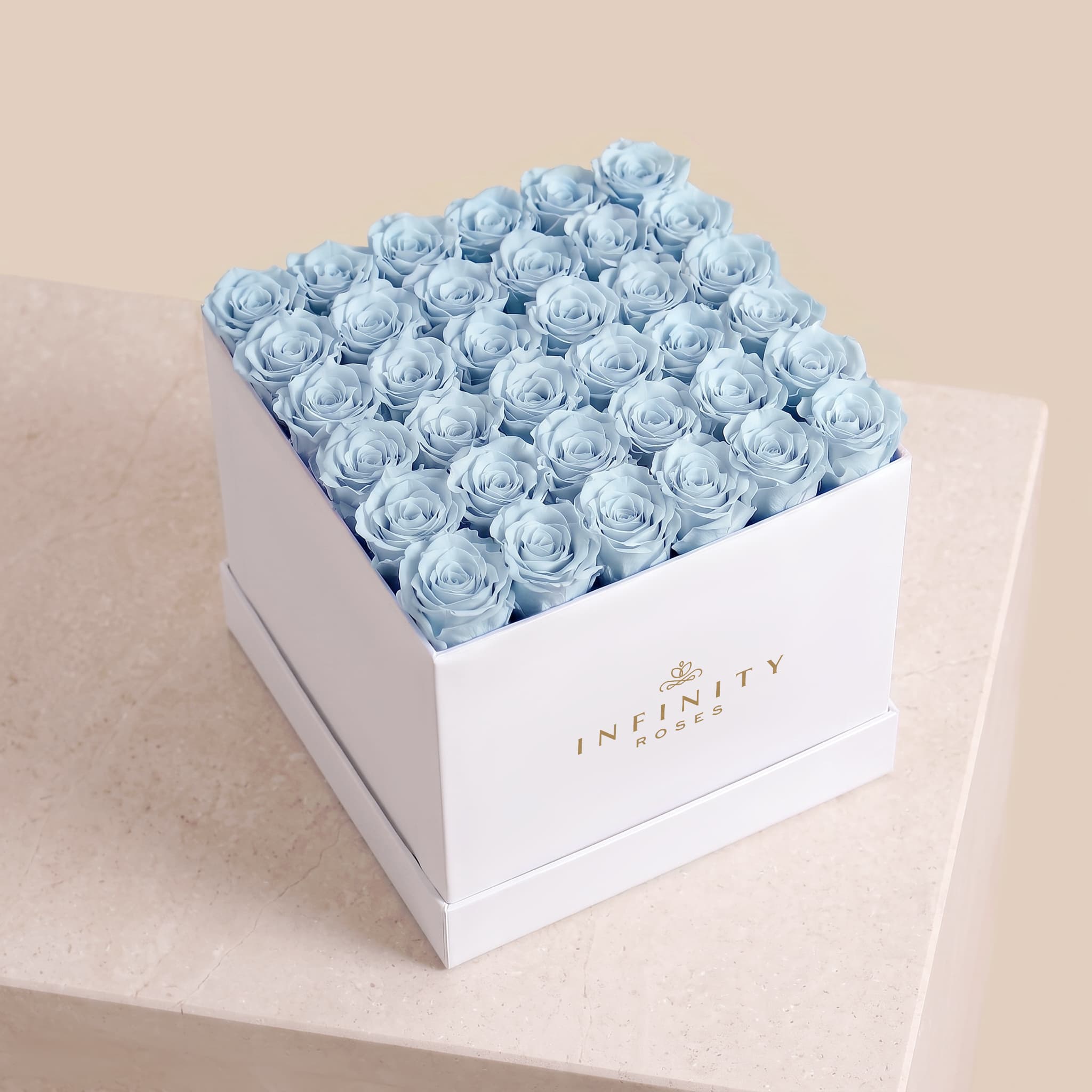 Grand Square Rose Box - Baby Blue Rose - White Box
