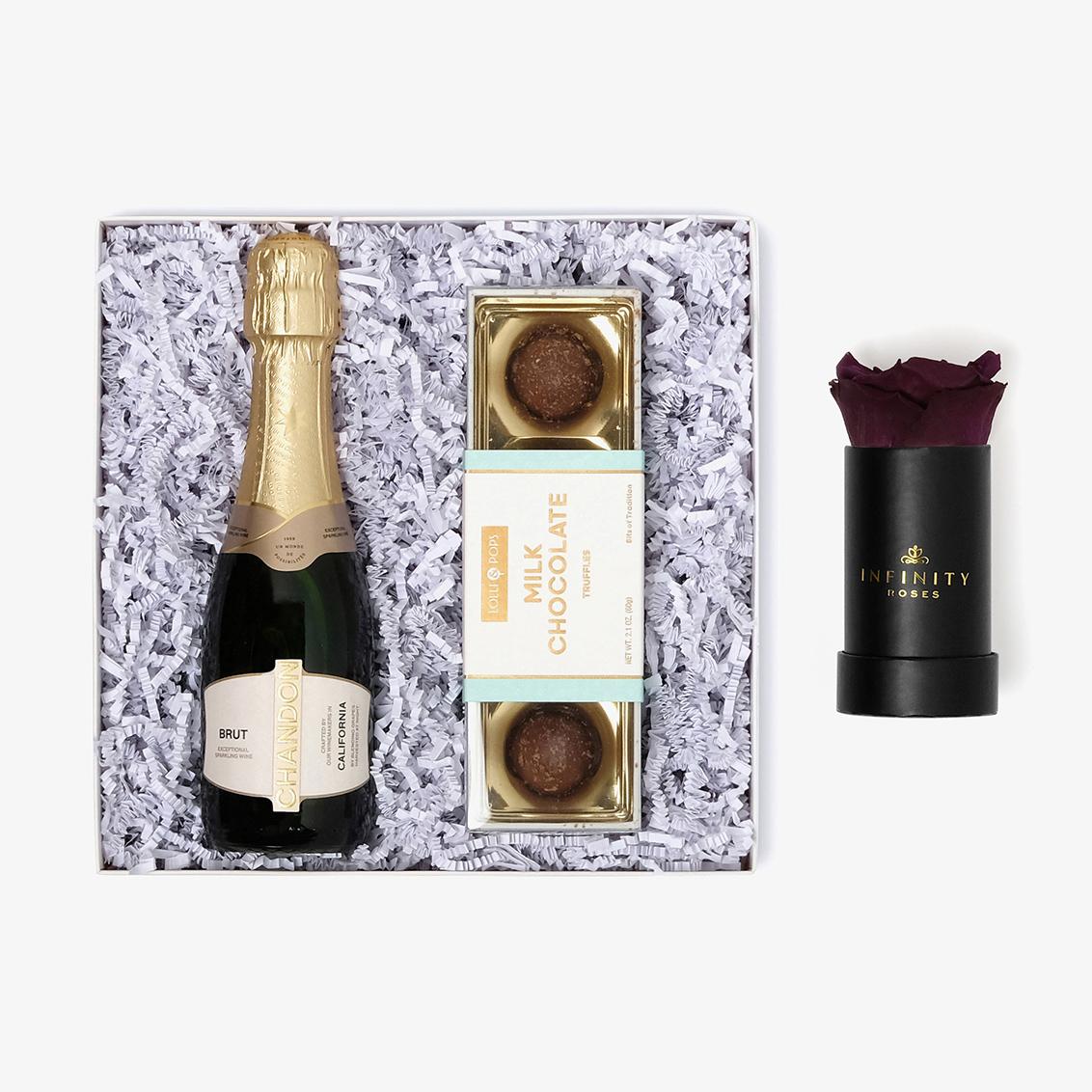 Champagne & Truffles - Single Rose Box - Violet Rose - Black Box