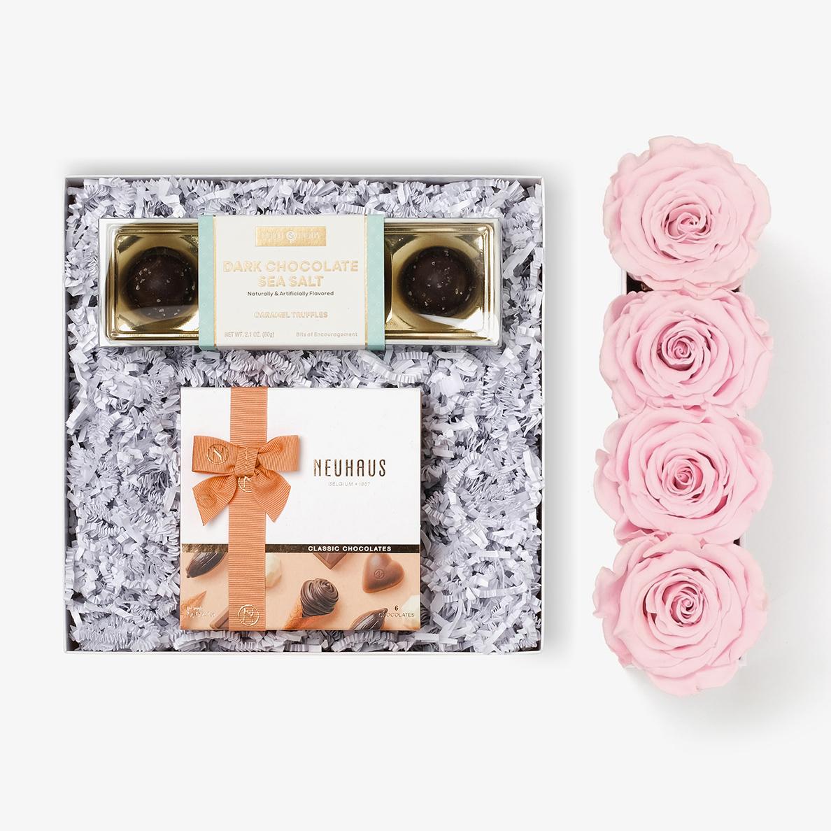 Chocolate Duo Luxe - Small Rose Box - Pink Rose - White Box