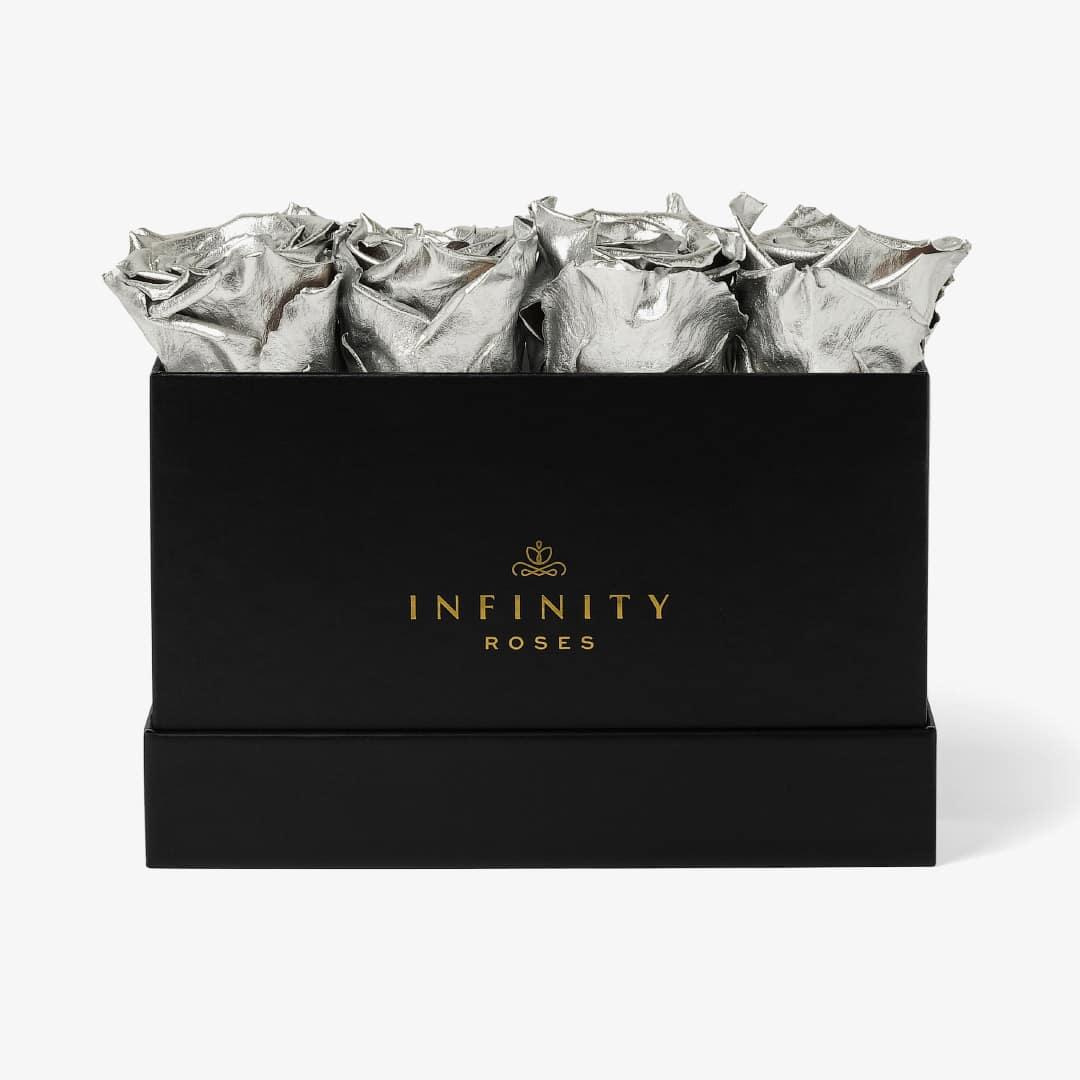 Small Rose Box - Silver Rose - Black Box