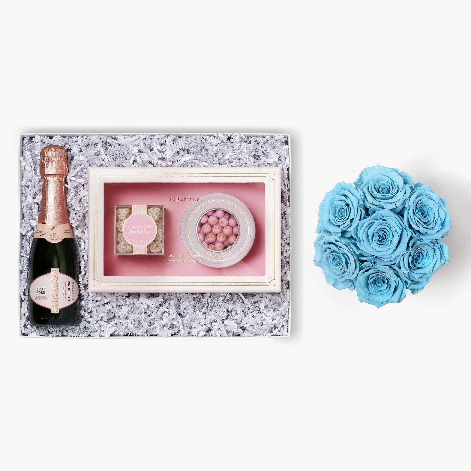 Rosé & Caviar - Medium Bloom Box - Baby Blue Rose - White Box