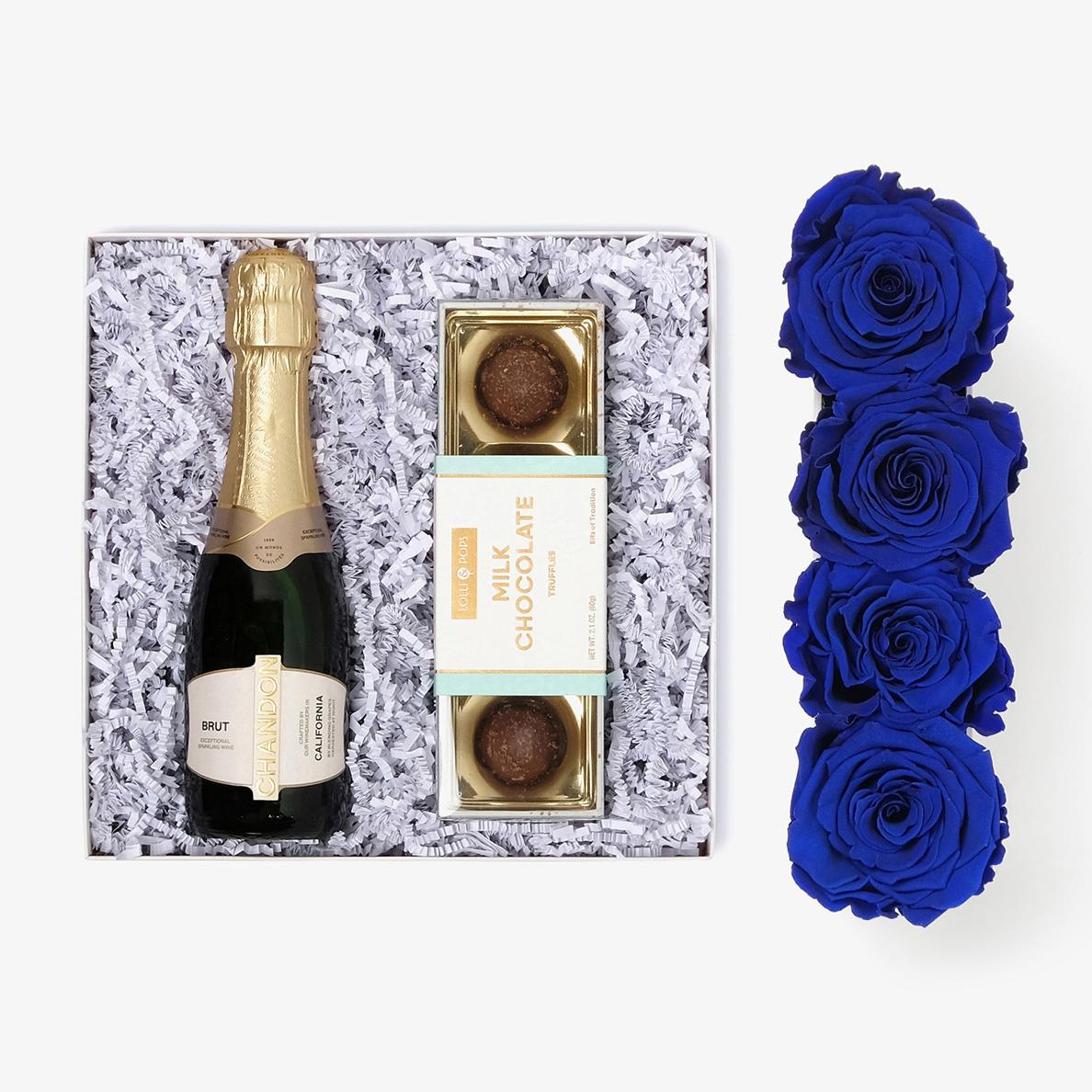 Champagne & Truffles - Small Rose Box - Royal Blue Rose - White Box