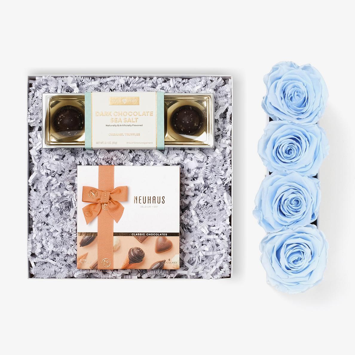 Chocolate Duo Luxe - Small Rose Box - Baby Blue Rose - Black Box