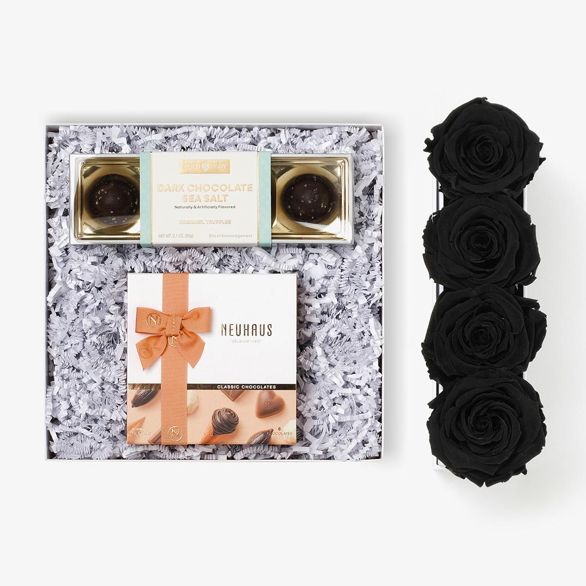 Chocolate Duo Luxe - Small Rose Box - Black Rose - Black Box