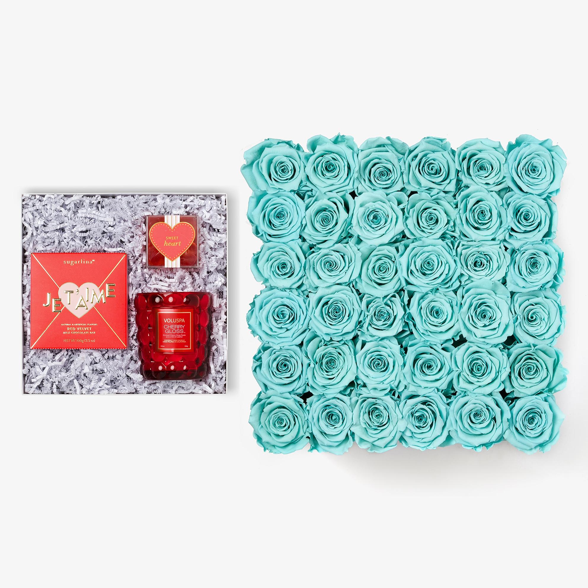 Candle & Treats - Grand Square Box - Turquoise Rose - Black Box