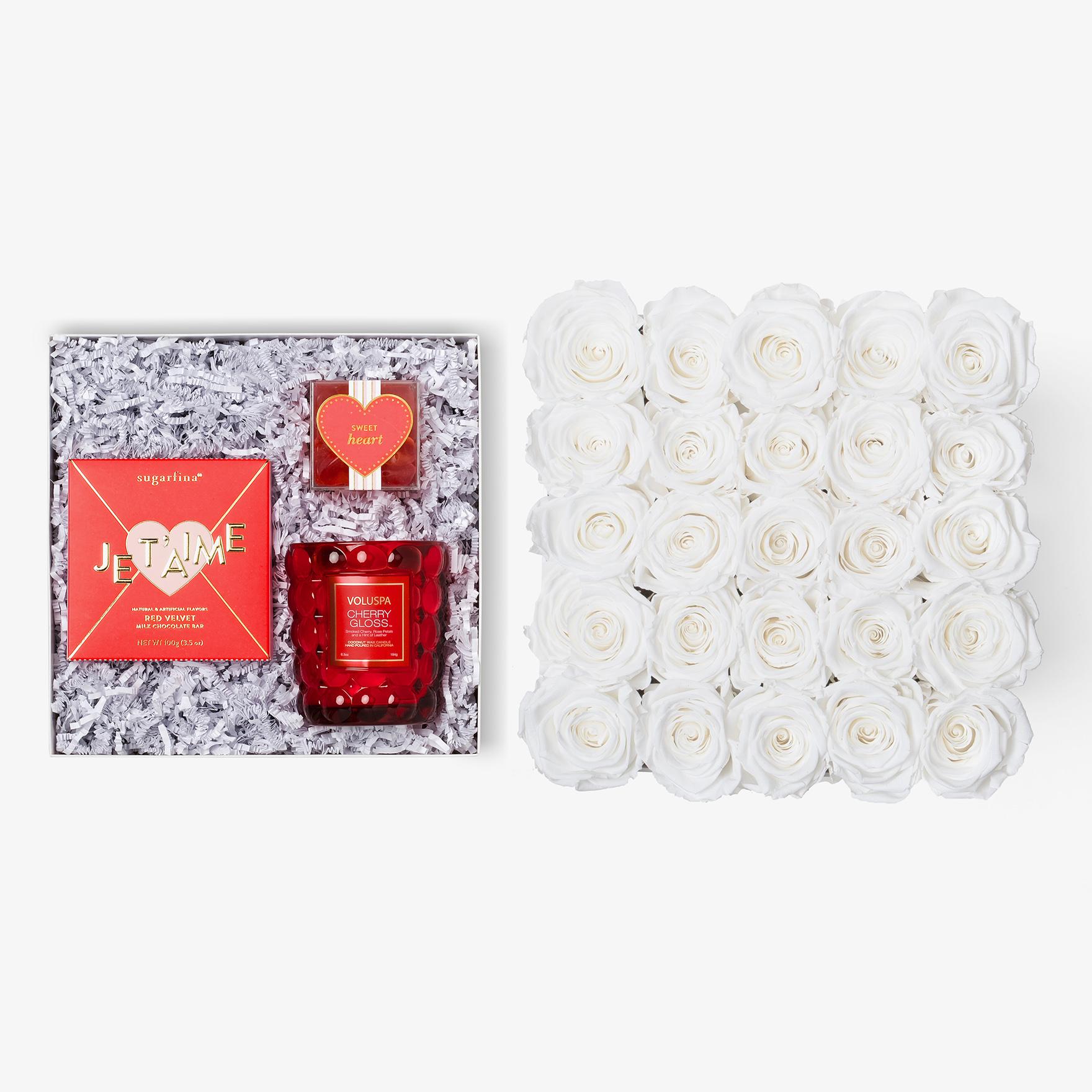 Candle & Treats - X-Large Square Box - White Rose - White Box