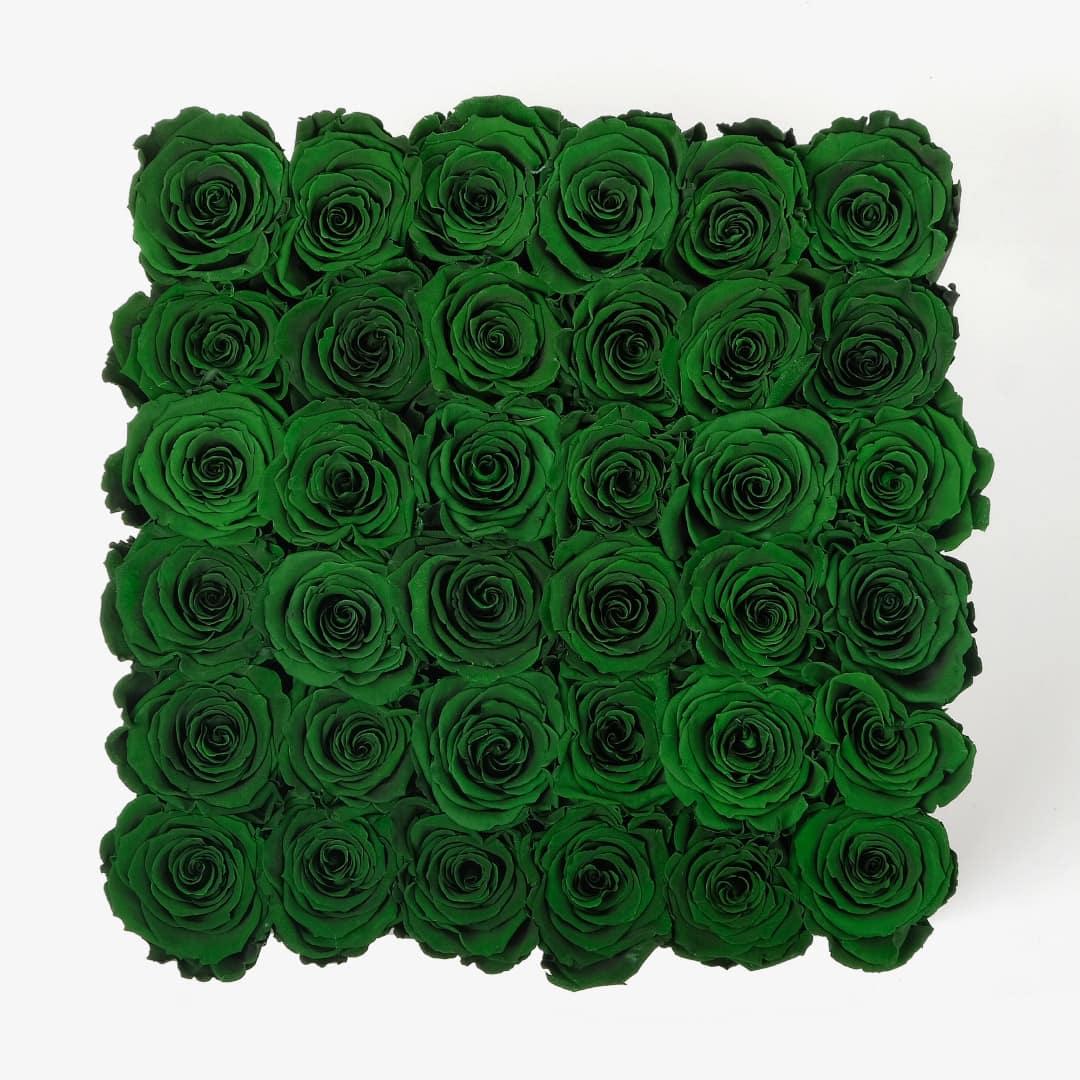Grand Square Rose Box - Emerald Green Rose - Black Box
