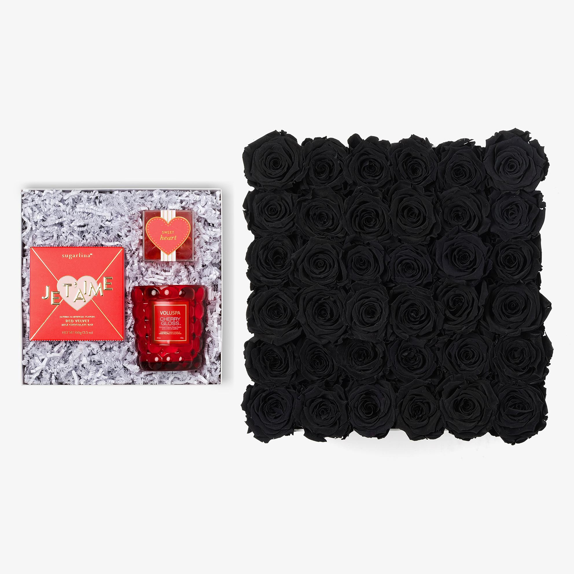Candle & Treats - Grand Square Box - Black Rose - Black Box