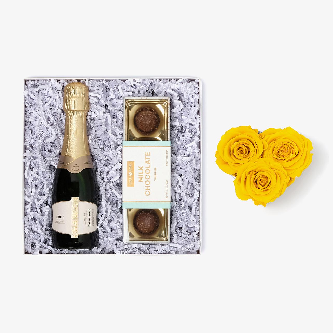 Champagne & Truffles - Small Heart Box - Yellow Rose - White Box