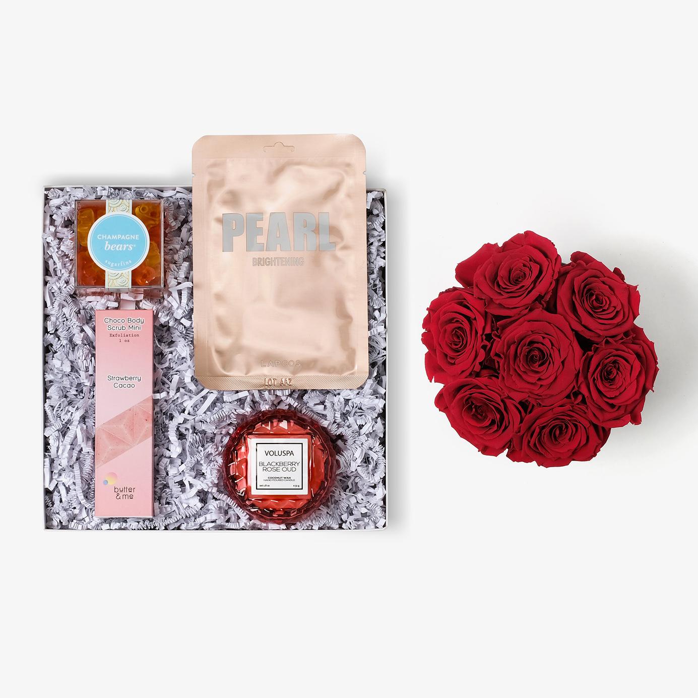Pamper Bundle - Medium Bloom Box - Red Rose - White Box