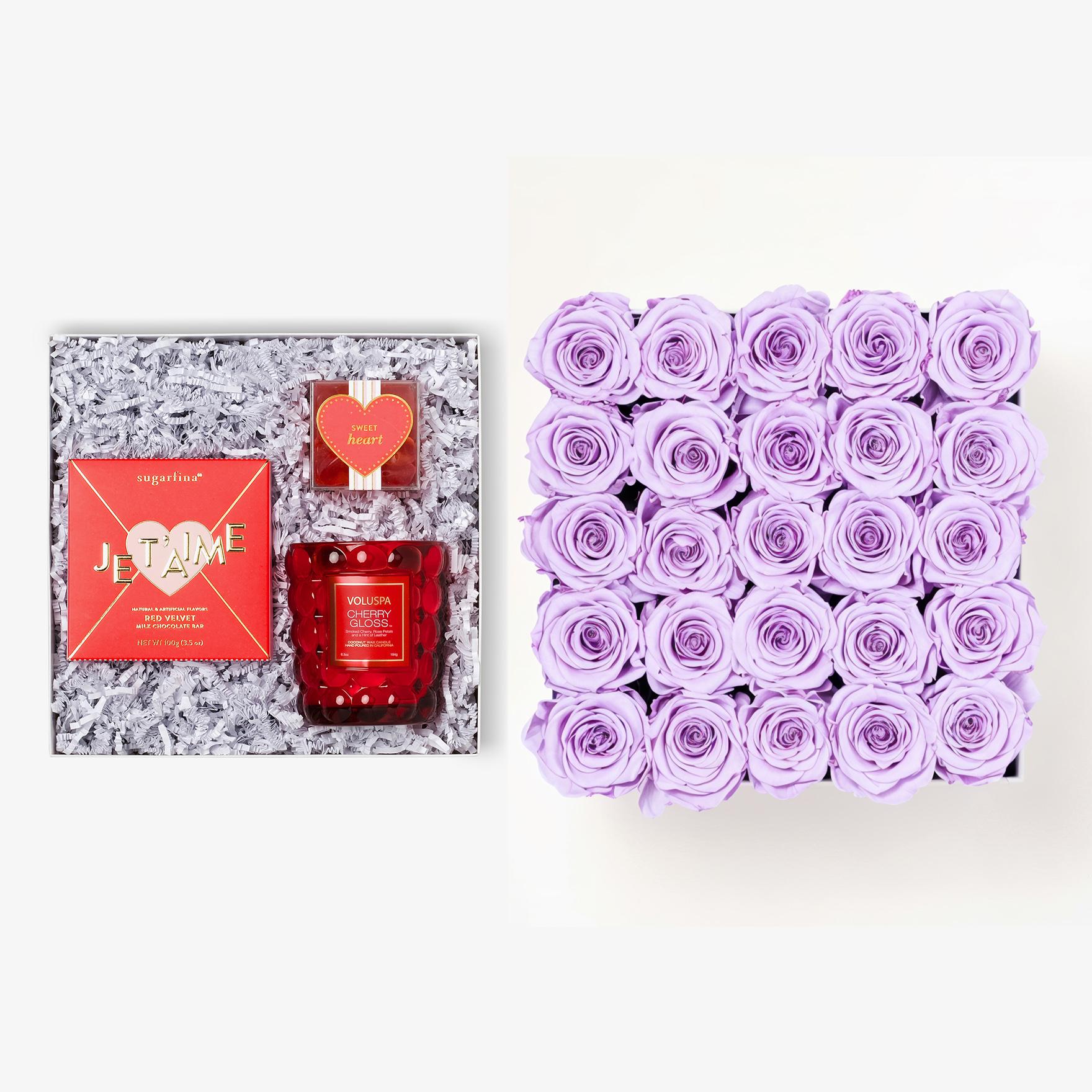 Candle & Treats - X-Large Square Box - Lavender Rose - Black Box