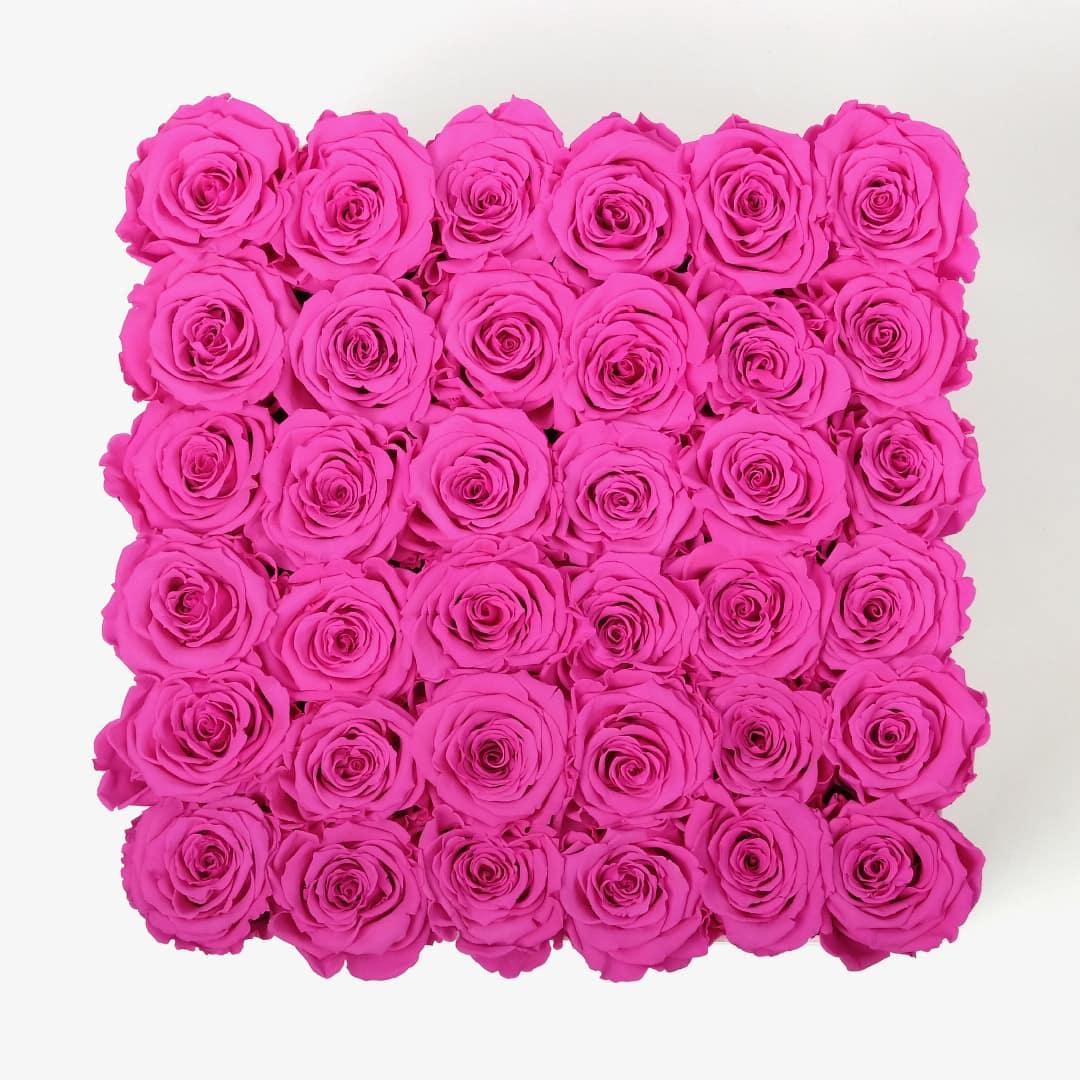 Grand Square Rose Box - Hot Pink Rose - Black Box