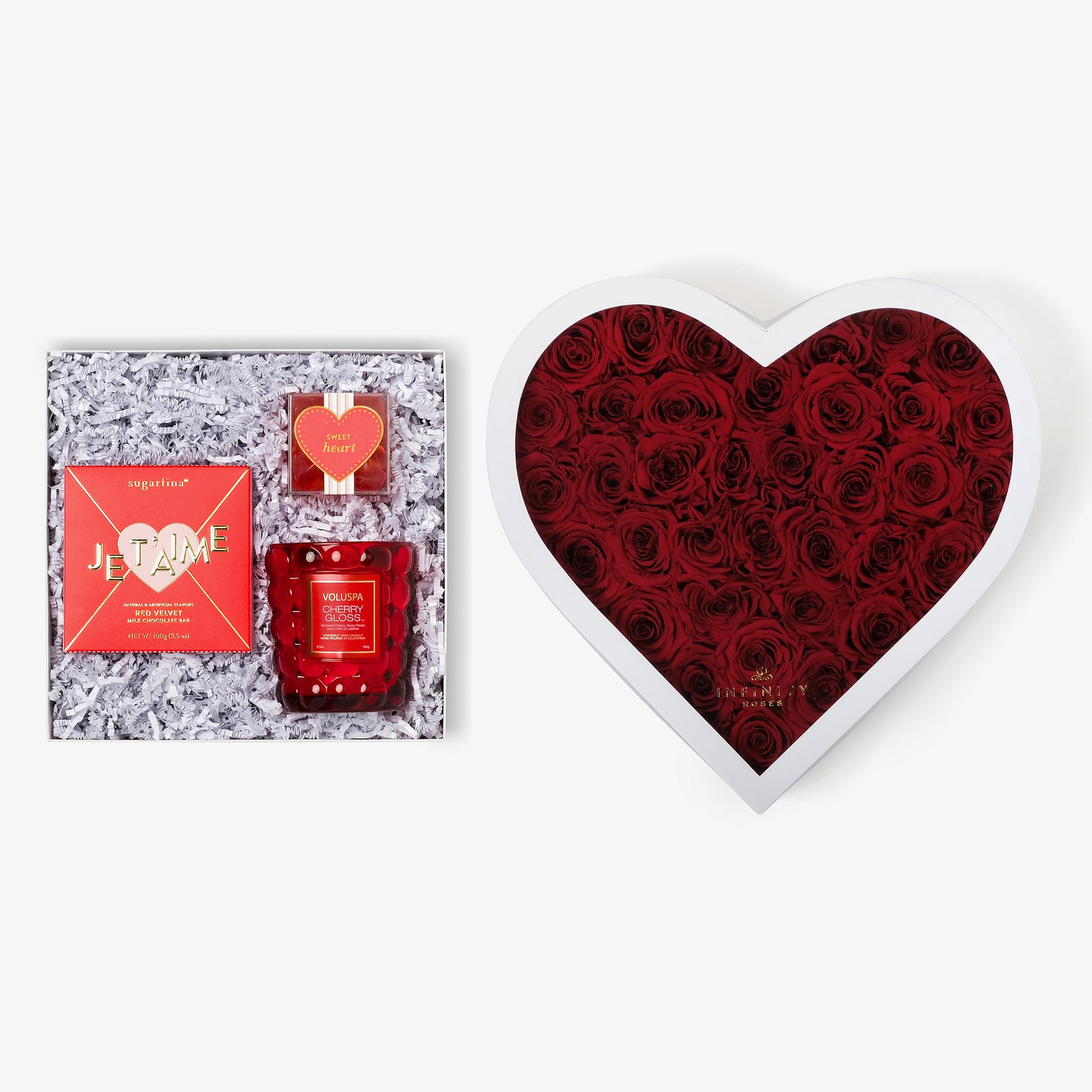 Candle & Treats - Grand Heart Box - Red Rose - White Box