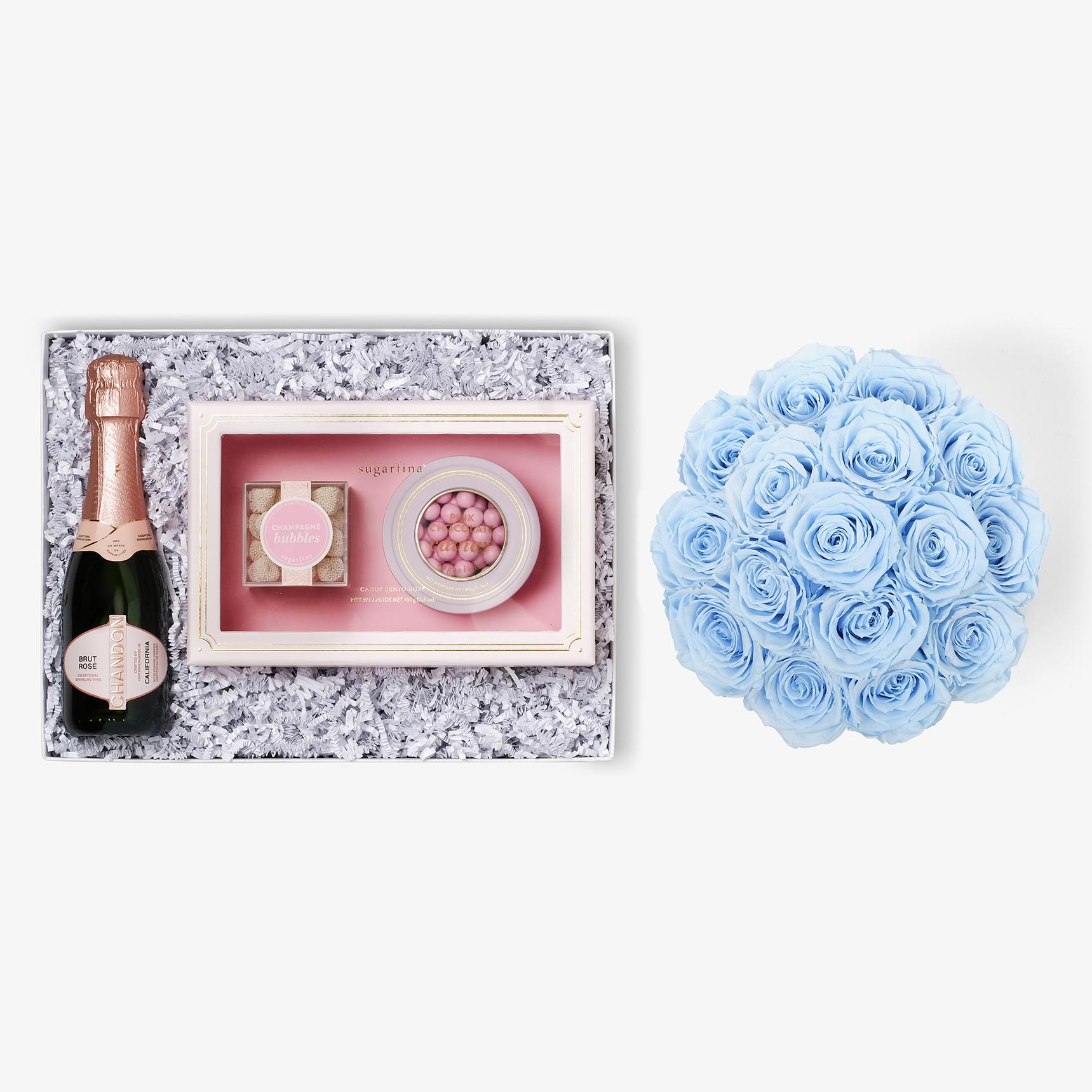 Rosé & Caviar - Large Bloom Box - Baby Blue Rose - Black Box