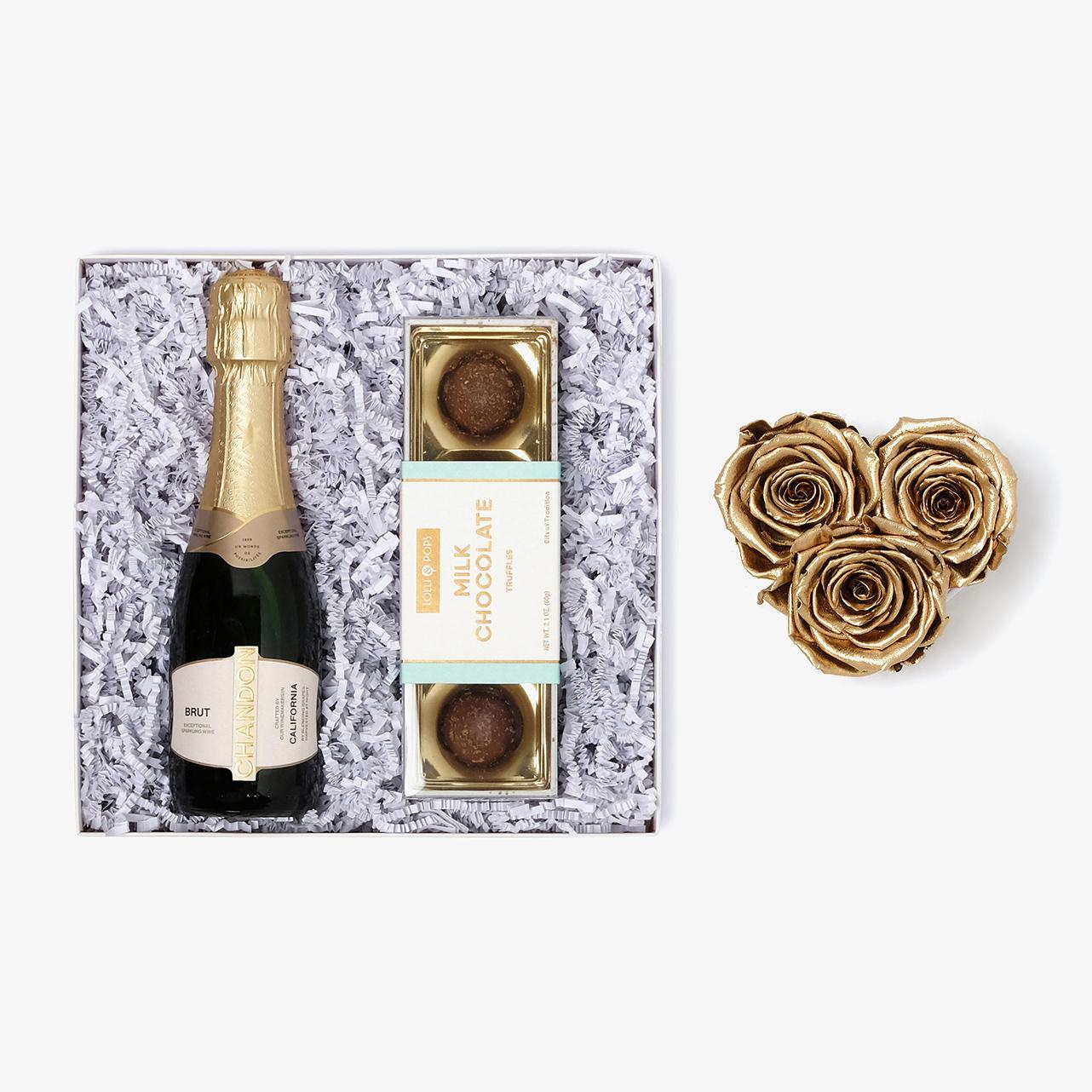 Champagne & Truffles - Small Heart Box - Gold Rose - White Box