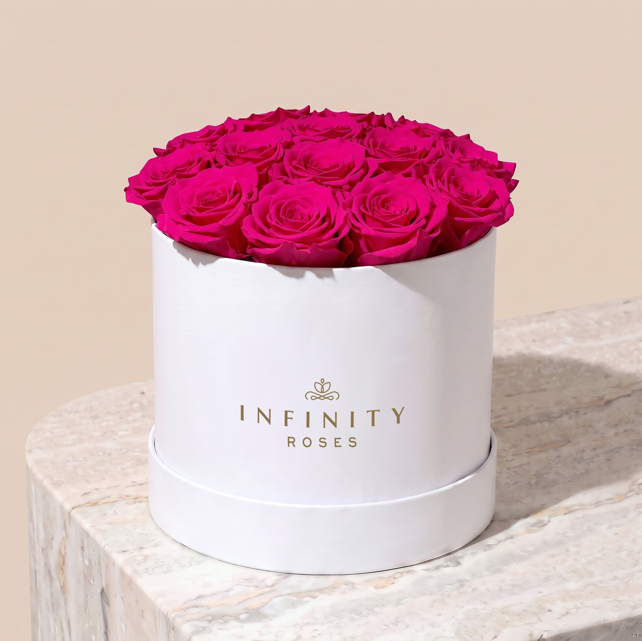 Large Bloom Rose Box - Fuchsia Rose - White Box