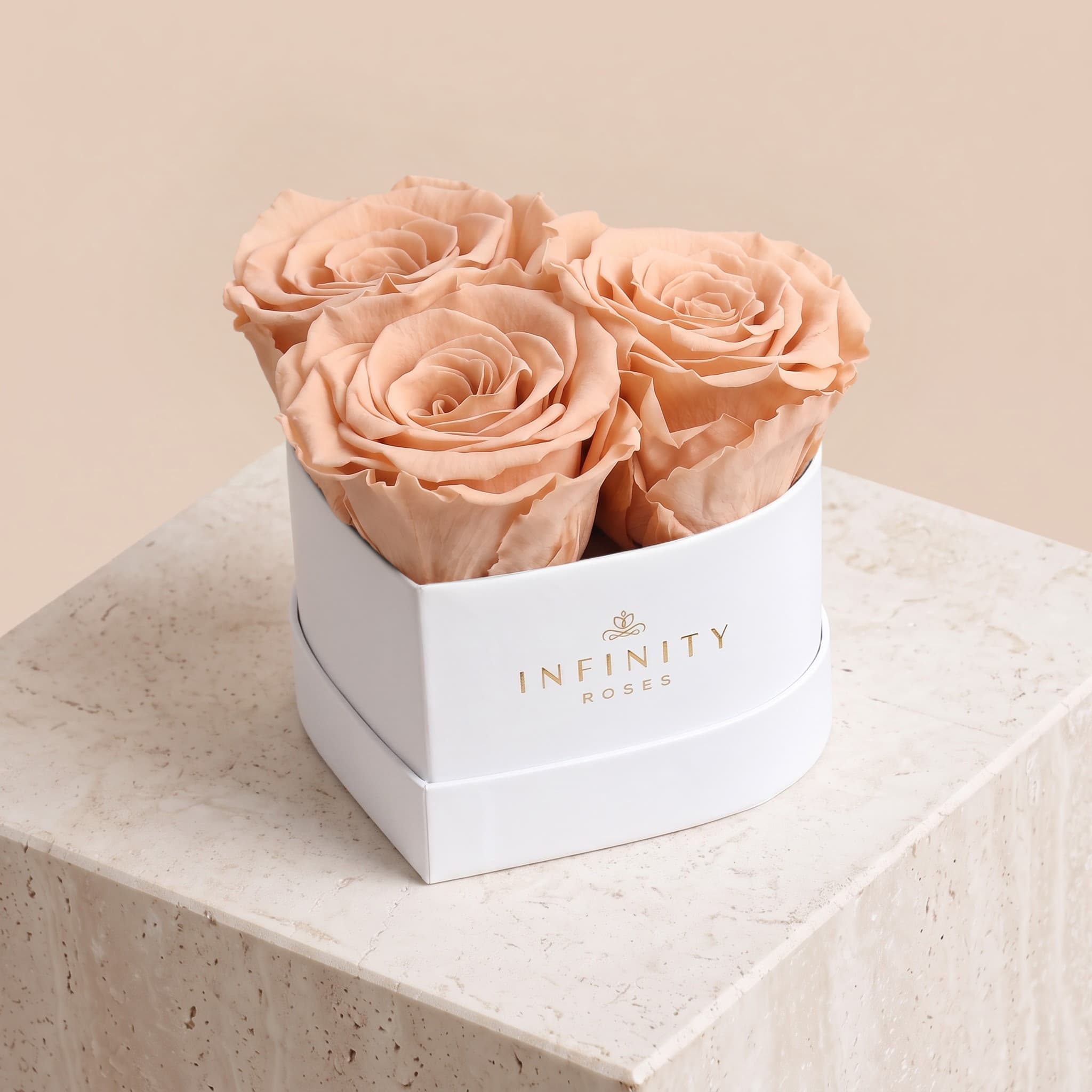 Small Heart Box - Peach Rose - White Box
