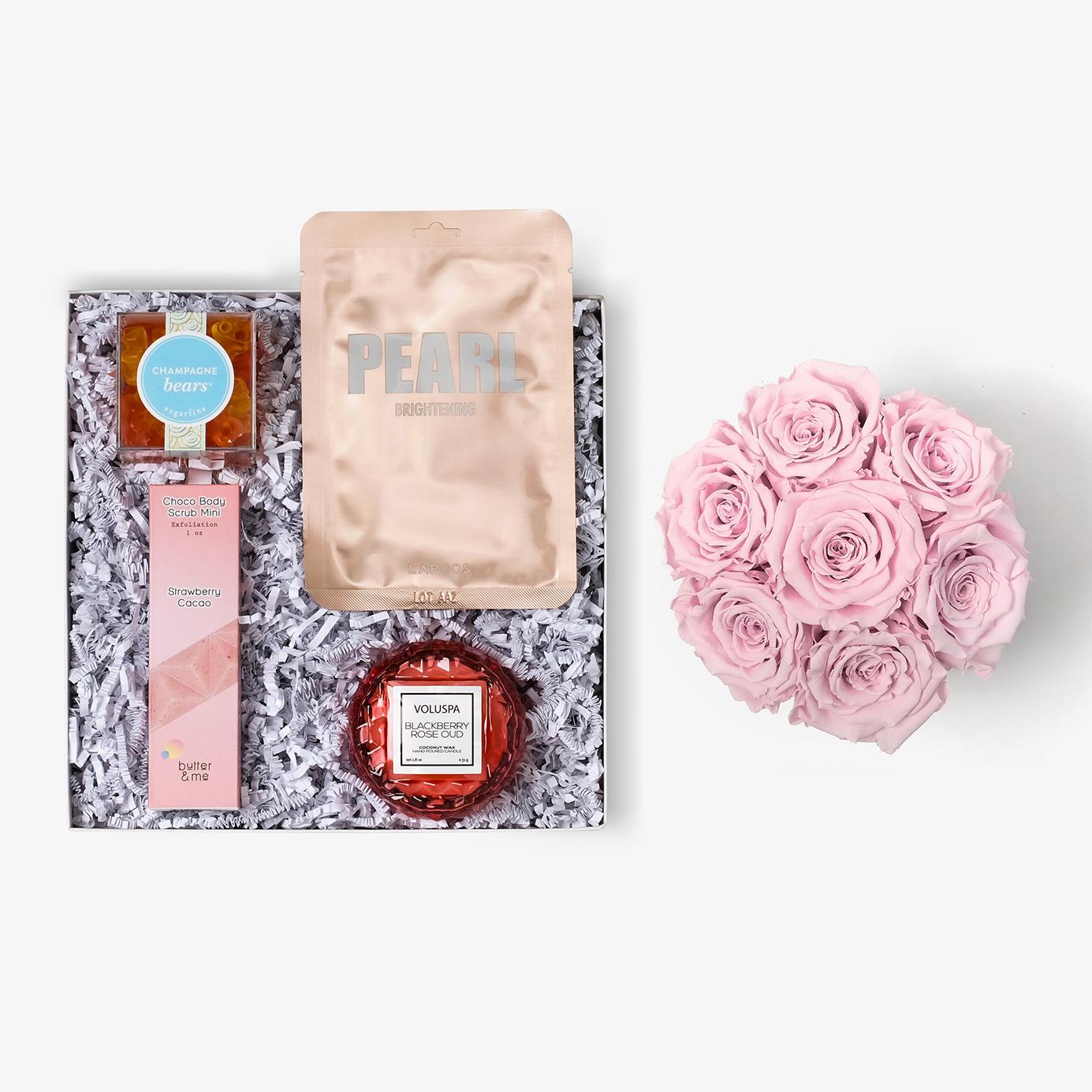 Pamper Bundle - Medium Bloom Box - Pink Rose - White Box