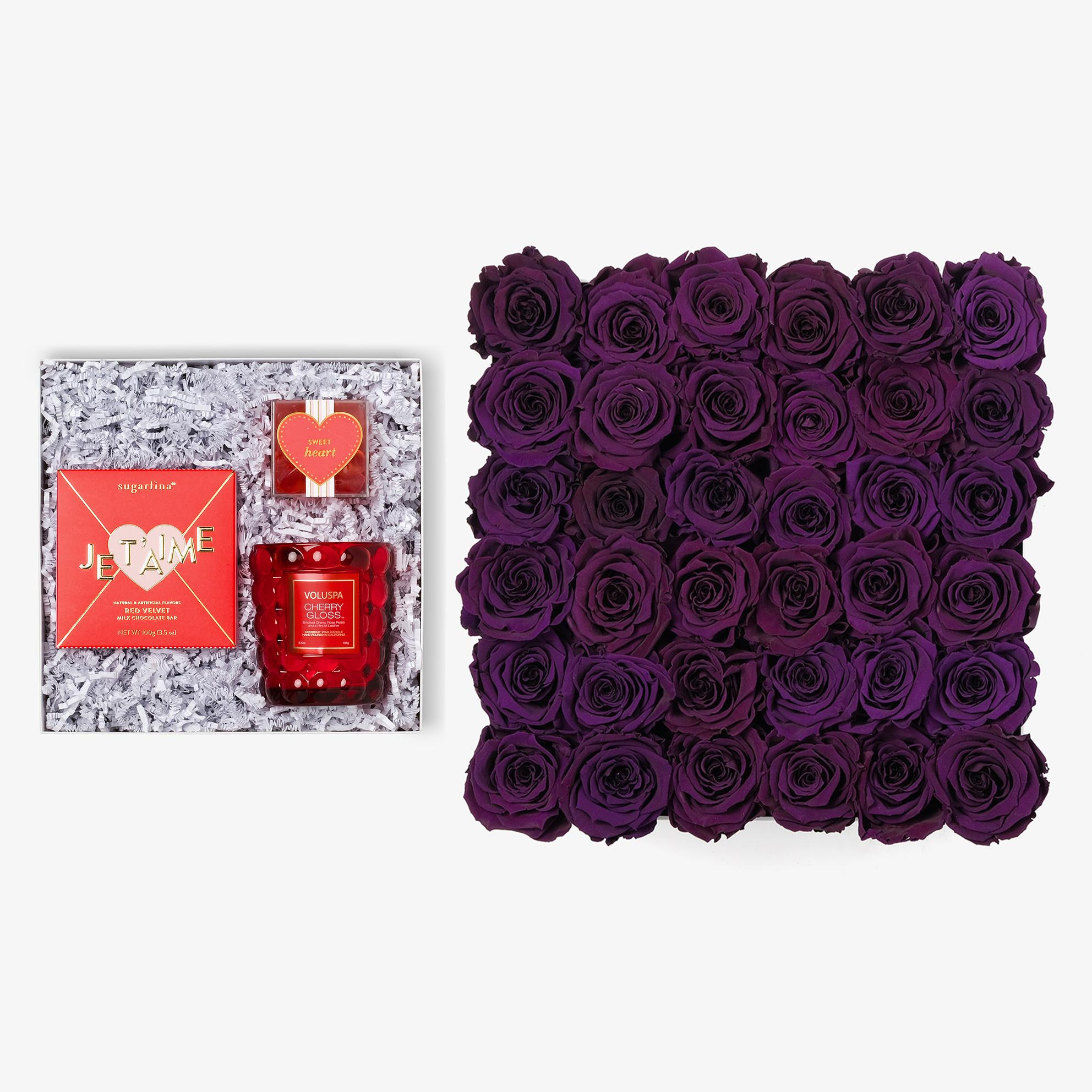 Candle & Treats - Grand Square Box - Violet Rose - Black Box