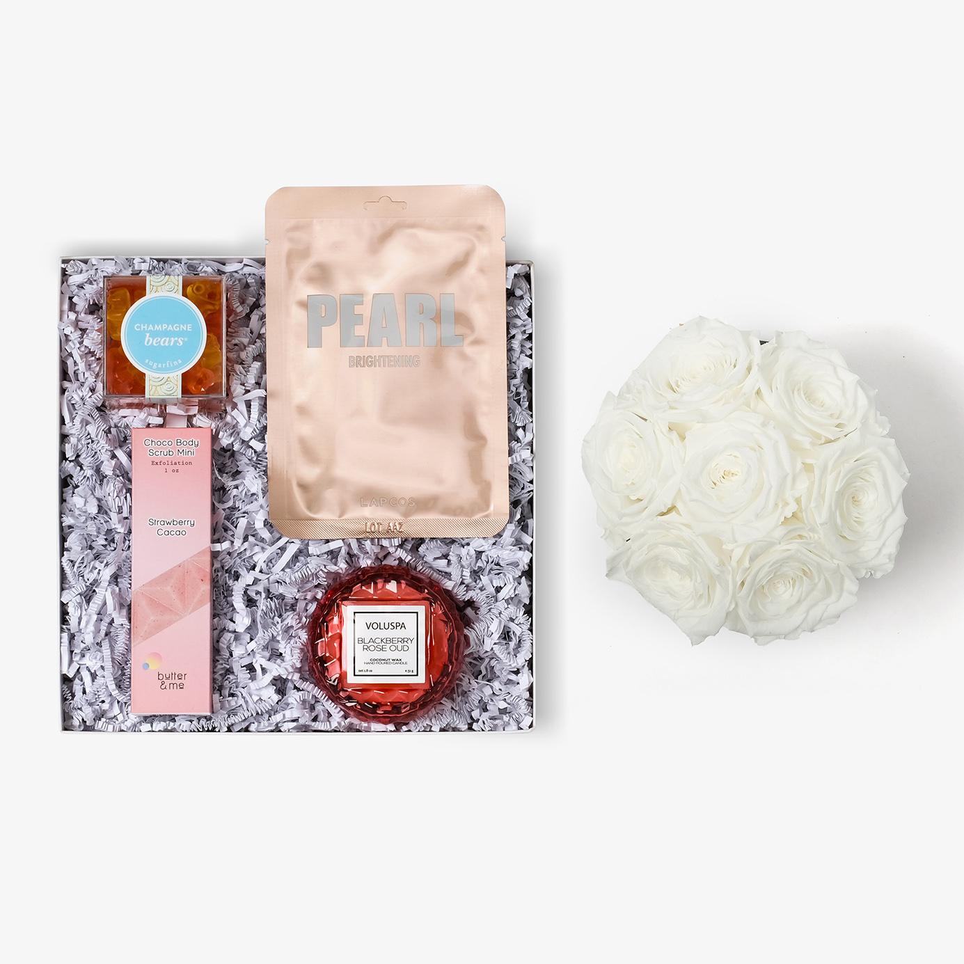 Pamper Bundle - Medium Bloom Box - White Rose - White Box