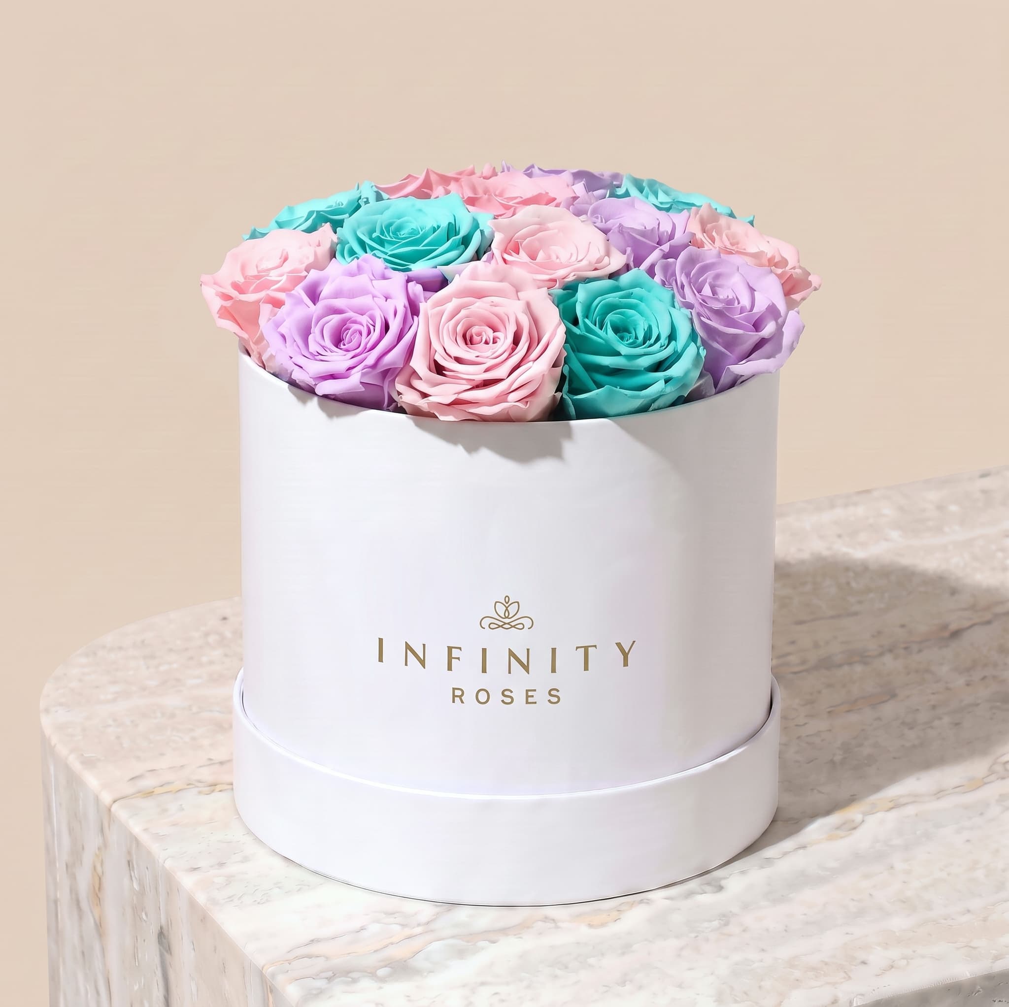 Large Bloom Rose Box - Pastel Ombre Rose - White Box