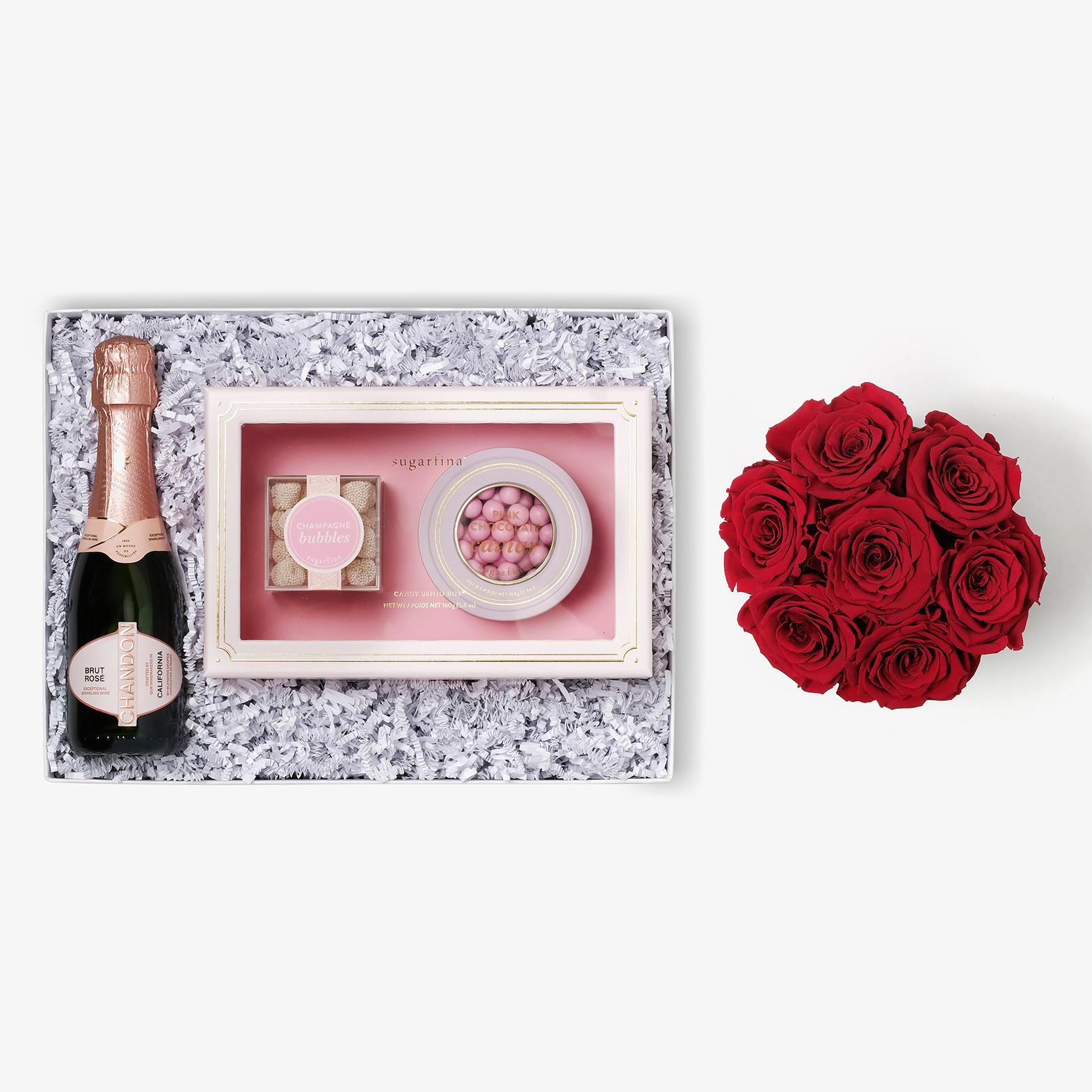 Rosé & Caviar - Medium Bloom Box - Red Rose - Black Box