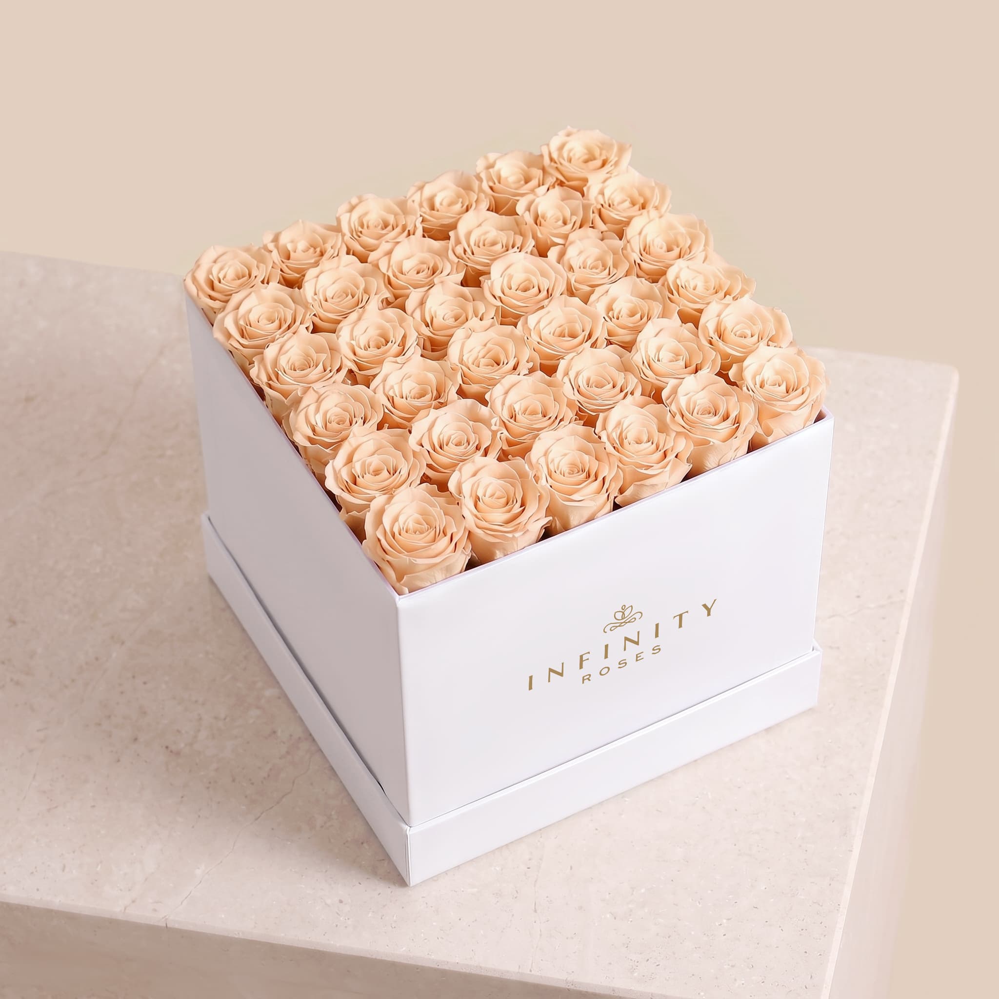 Grand Square Rose Box - Champagne Rose - White Box