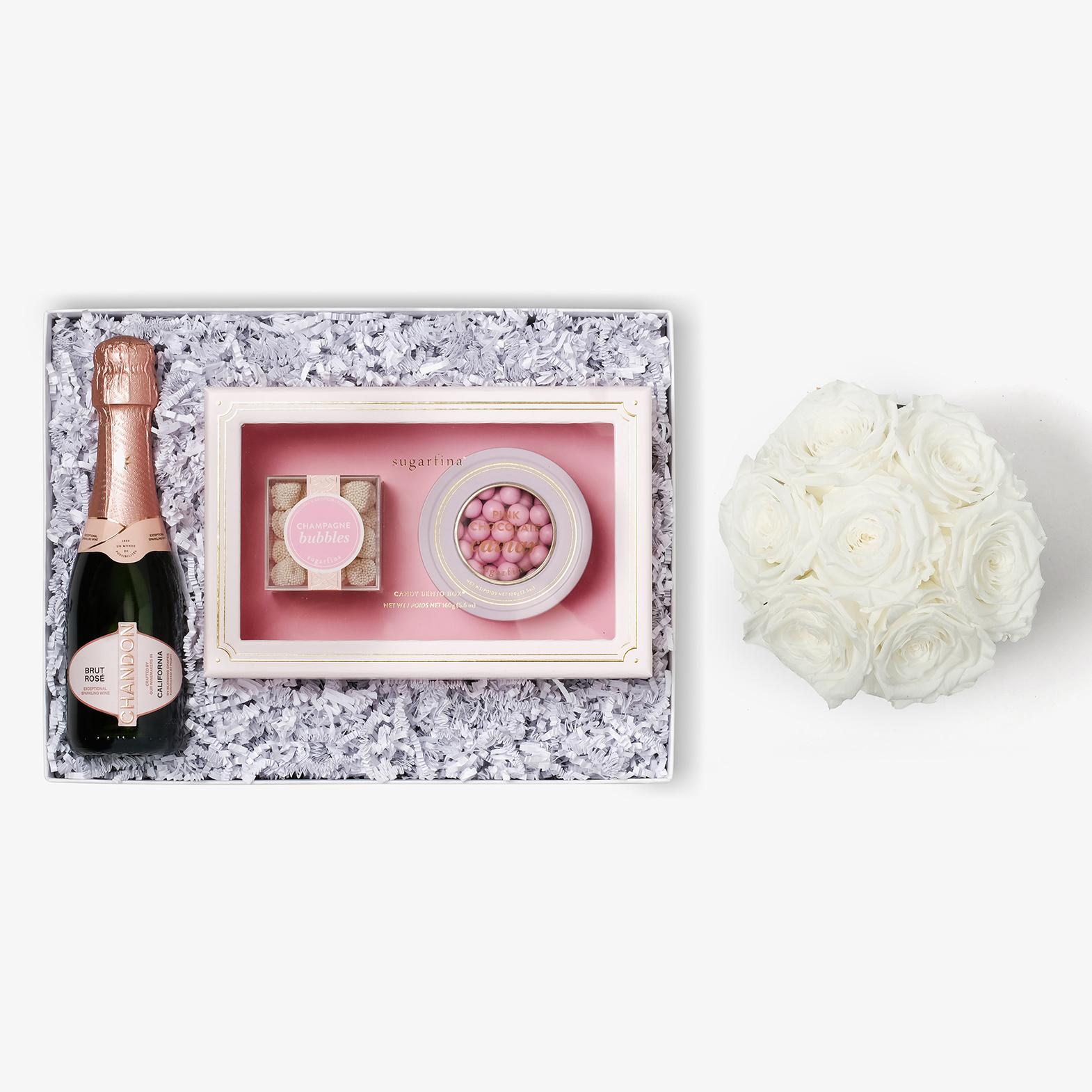 Rosé & Caviar - Medium Bloom Box - White Rose - White Box