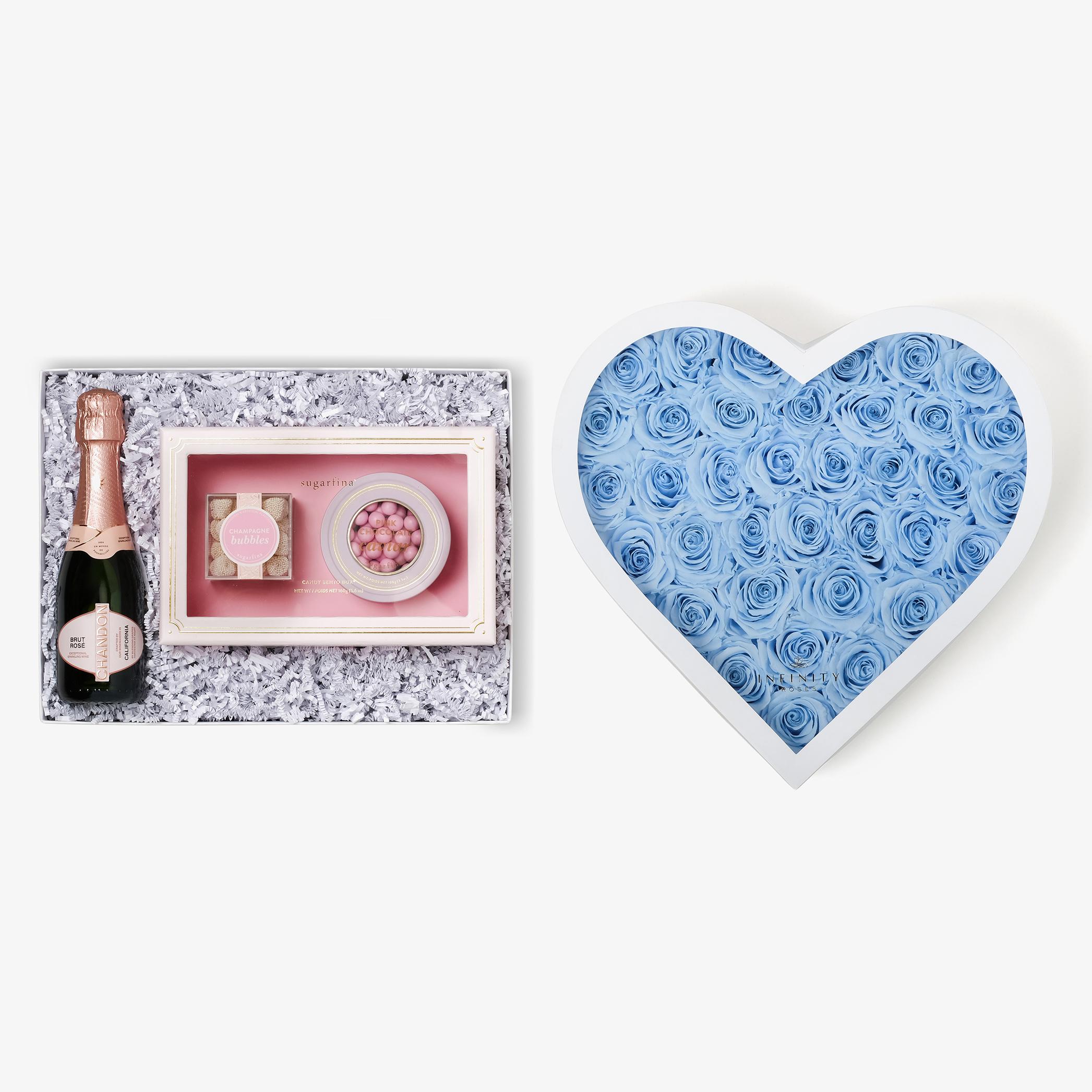 Rosé & Caviar - Grand Heart Box - Baby Blue Rose - White Box