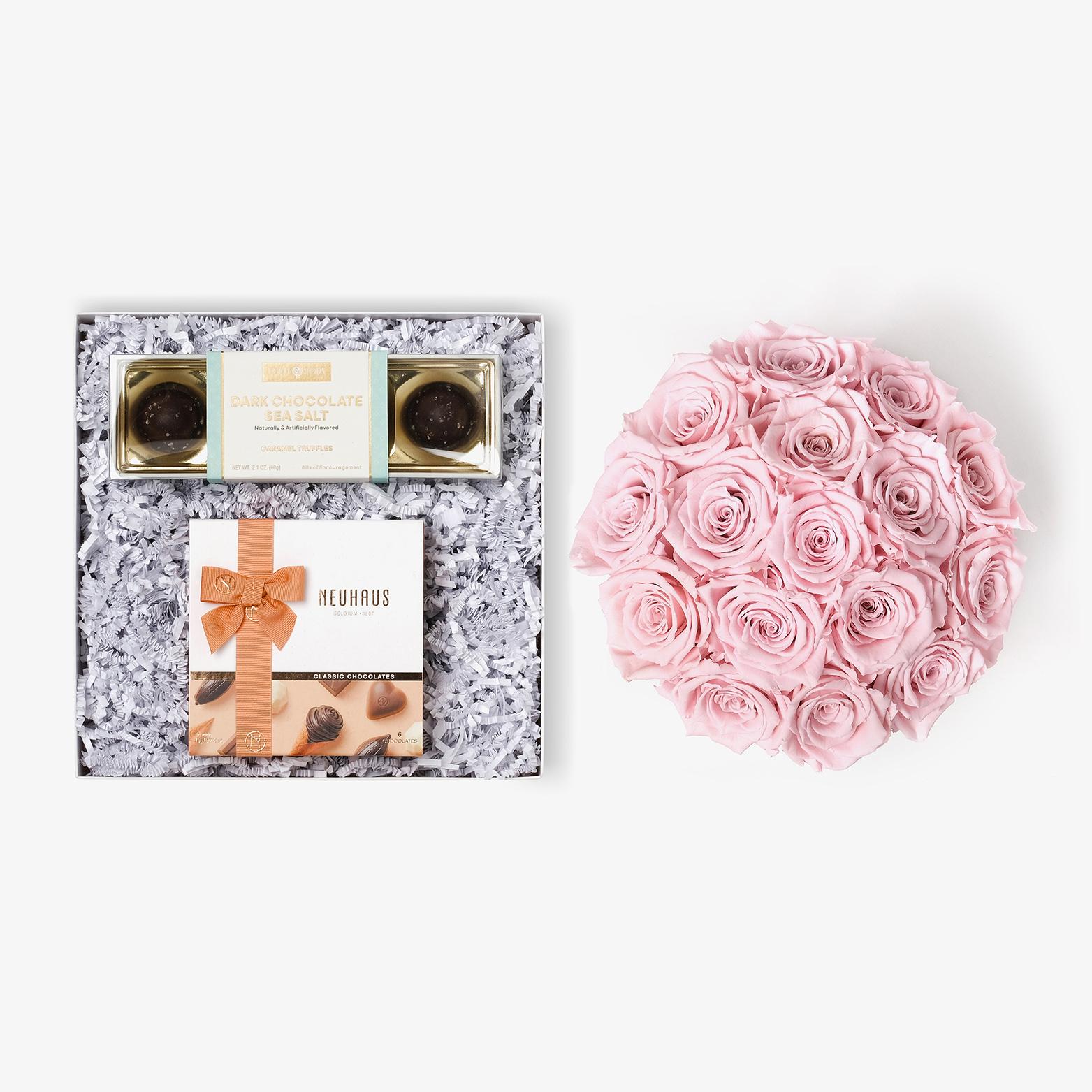 Chocolate Duo Luxe - Large Bloom Box - Pink Rose - White Box