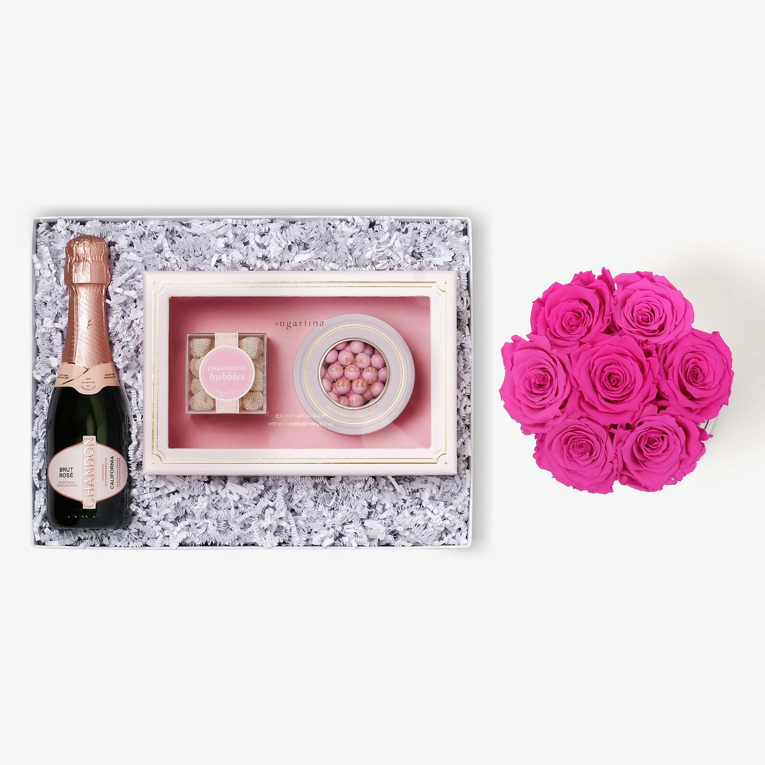 Rosé & Caviar - Medium Bloom Box - Hot Pink Rose - Black Box
