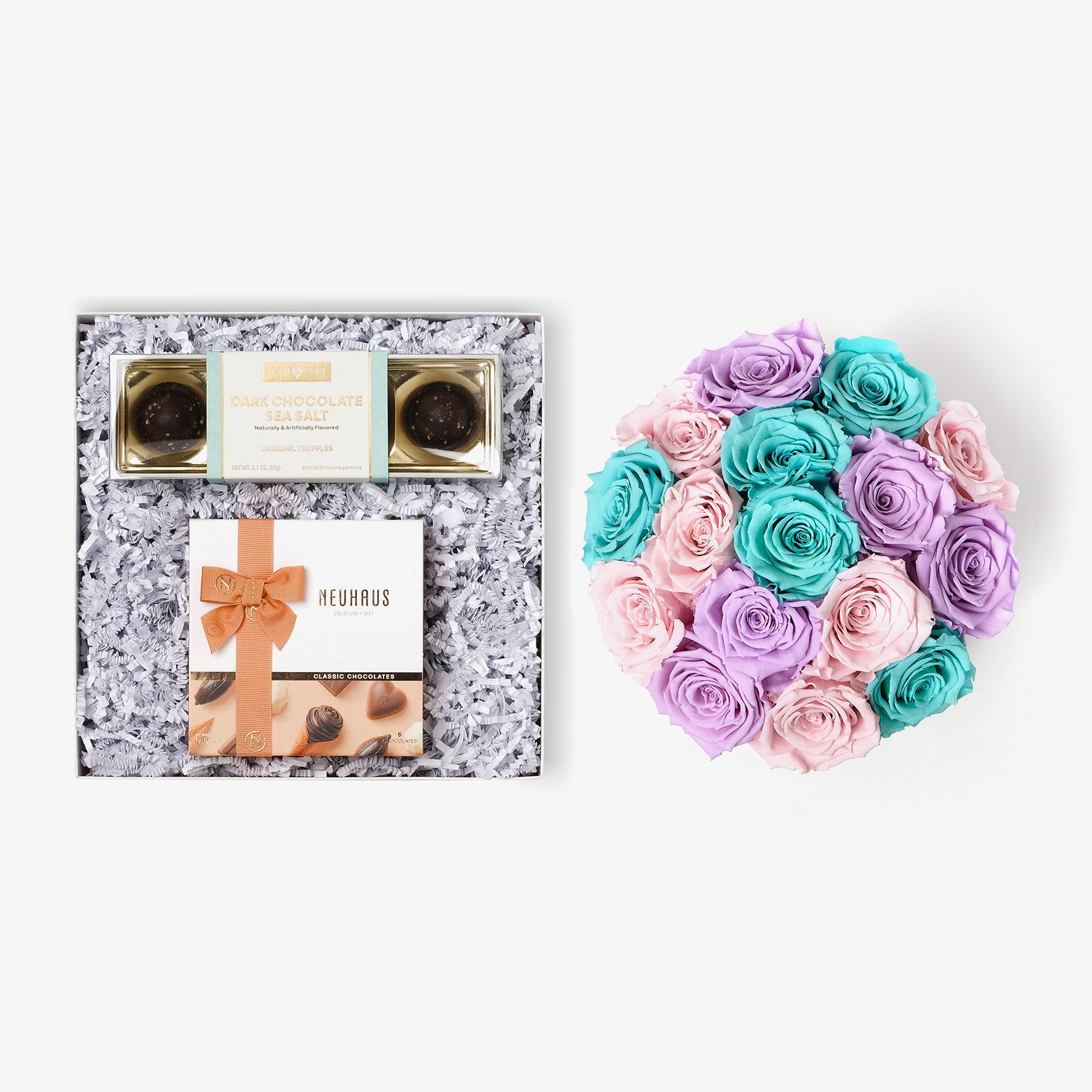 Chocolate Duo Luxe - Large Bloom Box - Pastel Ombre Rose - White Box