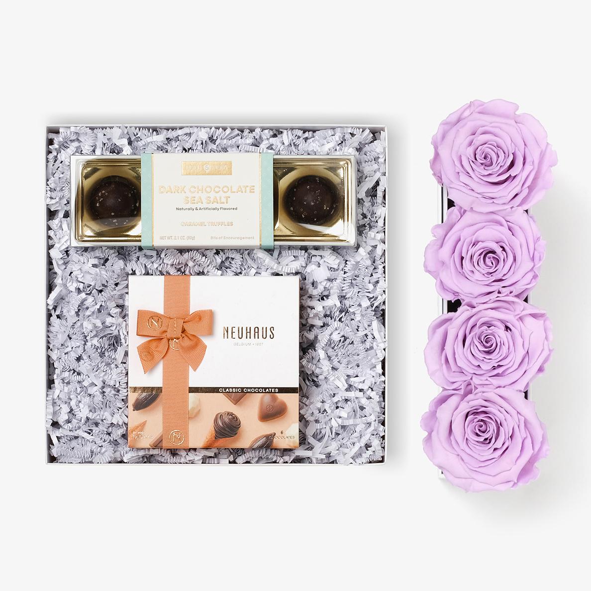 Chocolate Duo Luxe - Small Rose Box - Lavender Rose - Black Box