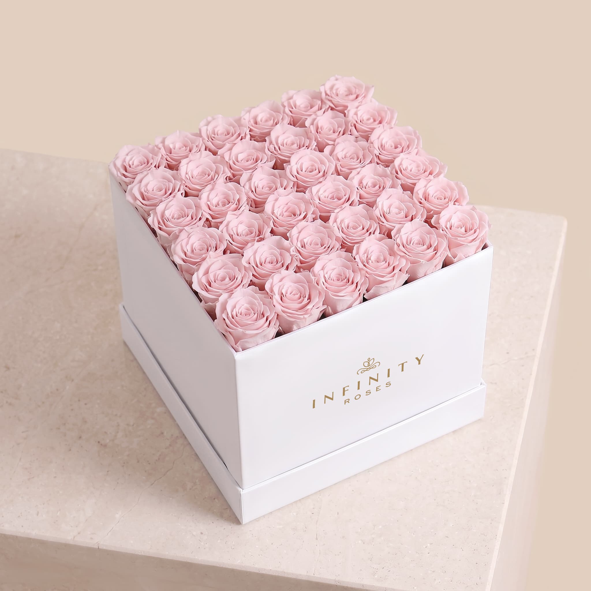 Grand Square Rose Box - Pink Rose - White Box