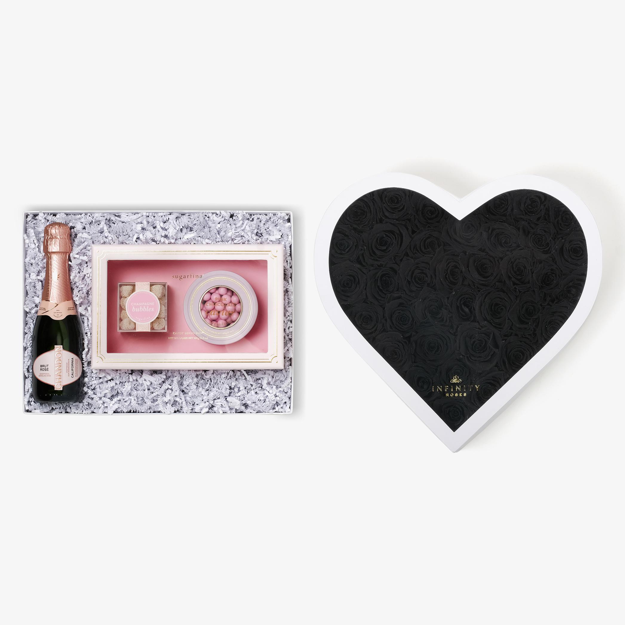 Rosé & Caviar - Grand Heart Box - Black Rose - White Box