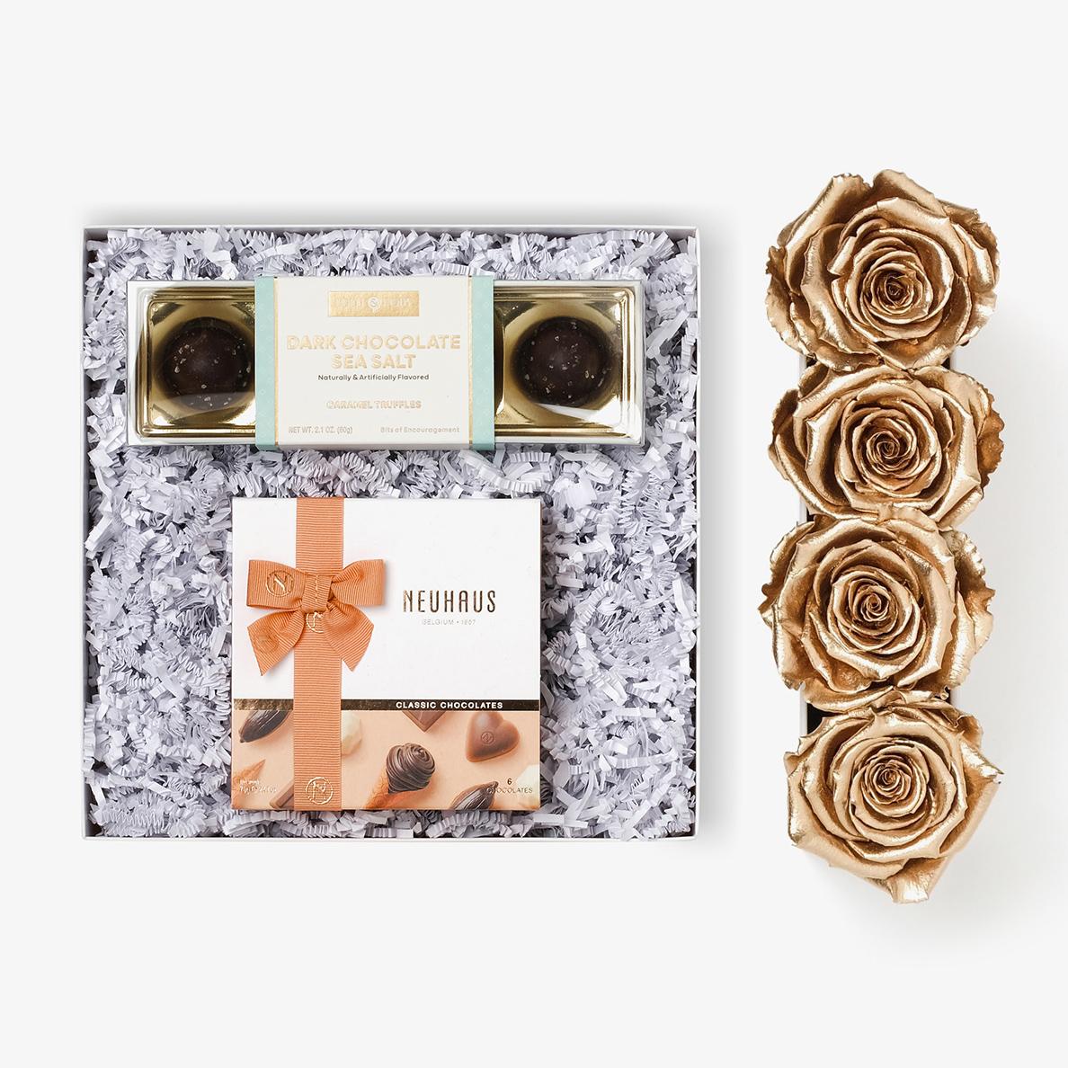 Chocolate Duo Luxe - Small Rose Box - Gold Rose - Black Box